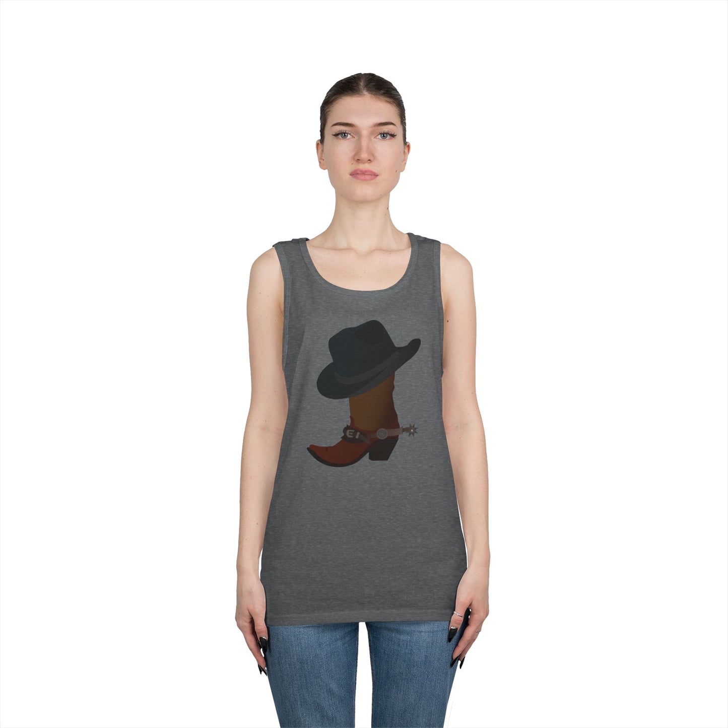 Unisex Heavy Cotton Tank Top - Rodeo - Boots and Hat and Spurs