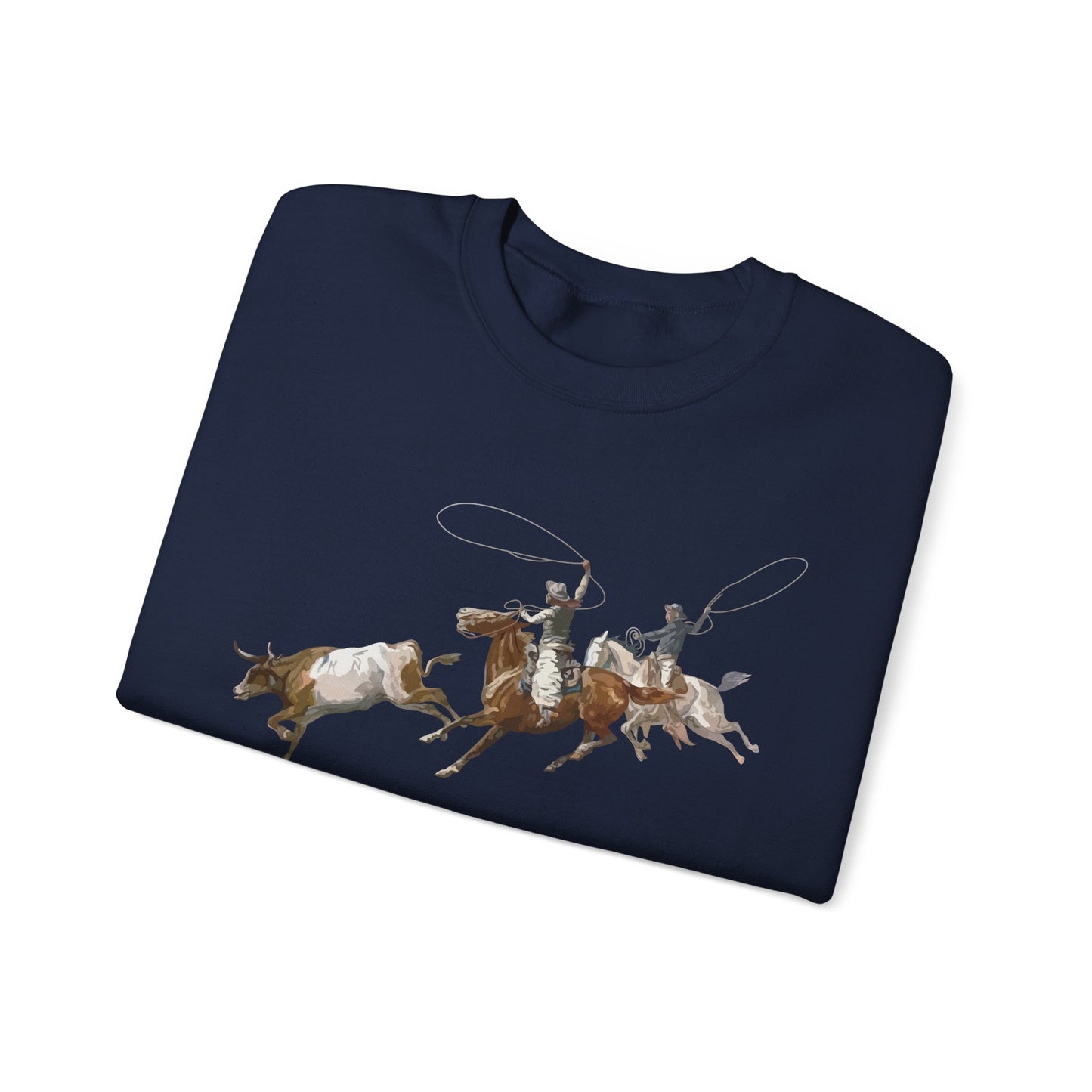 Crewneck Sweatshirt - 2 Cowboys Roping 1 Longhorn X 300
