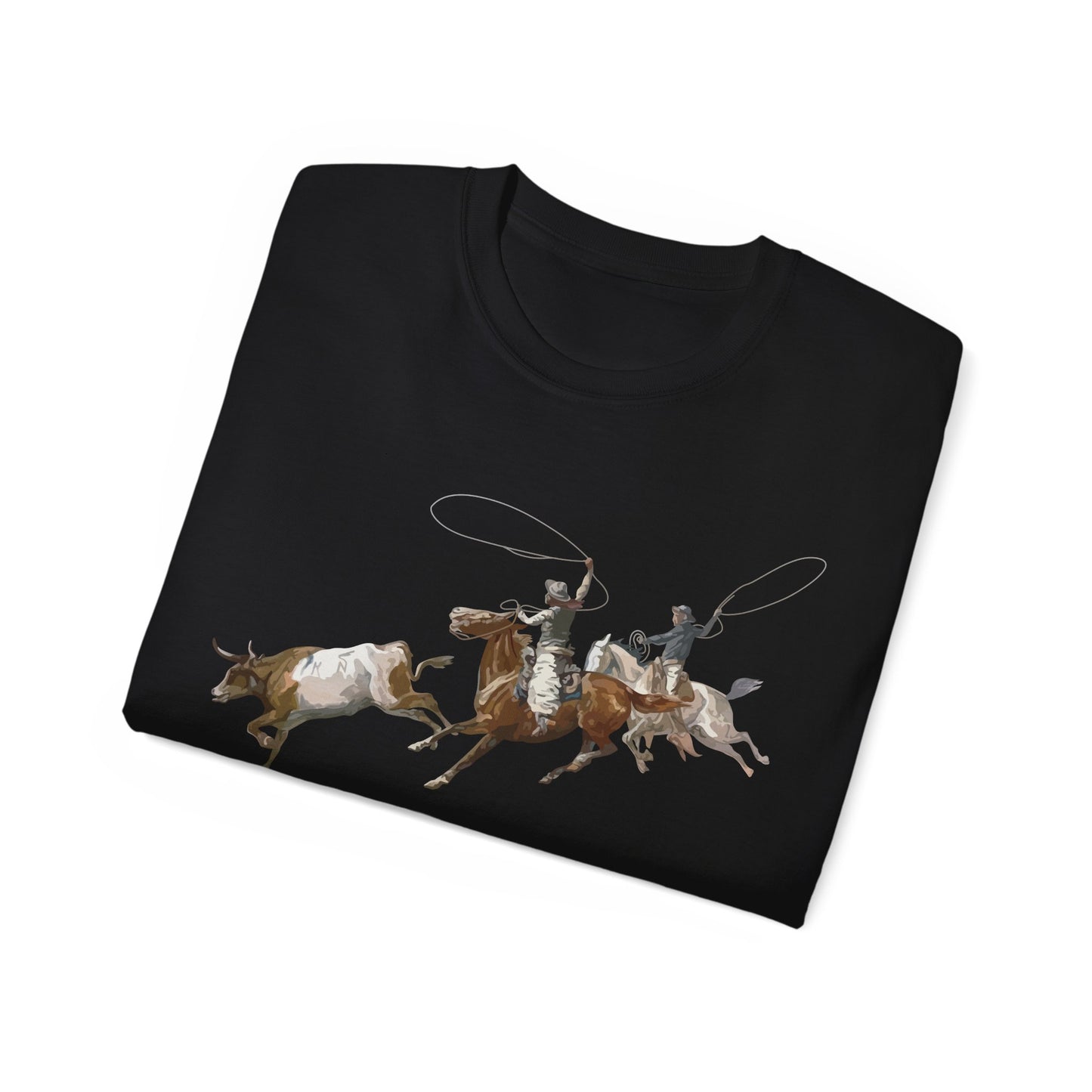 Unisex Ultra Cotton Tee - 2 Cowboys Roping 1 Longhorn X 300