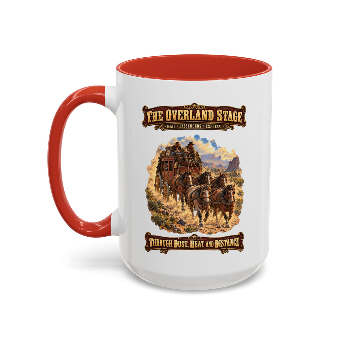 Accent Coffee Mug (11, 15oz) - Overland Stage - Dusty Trails - 3D - Enhanced