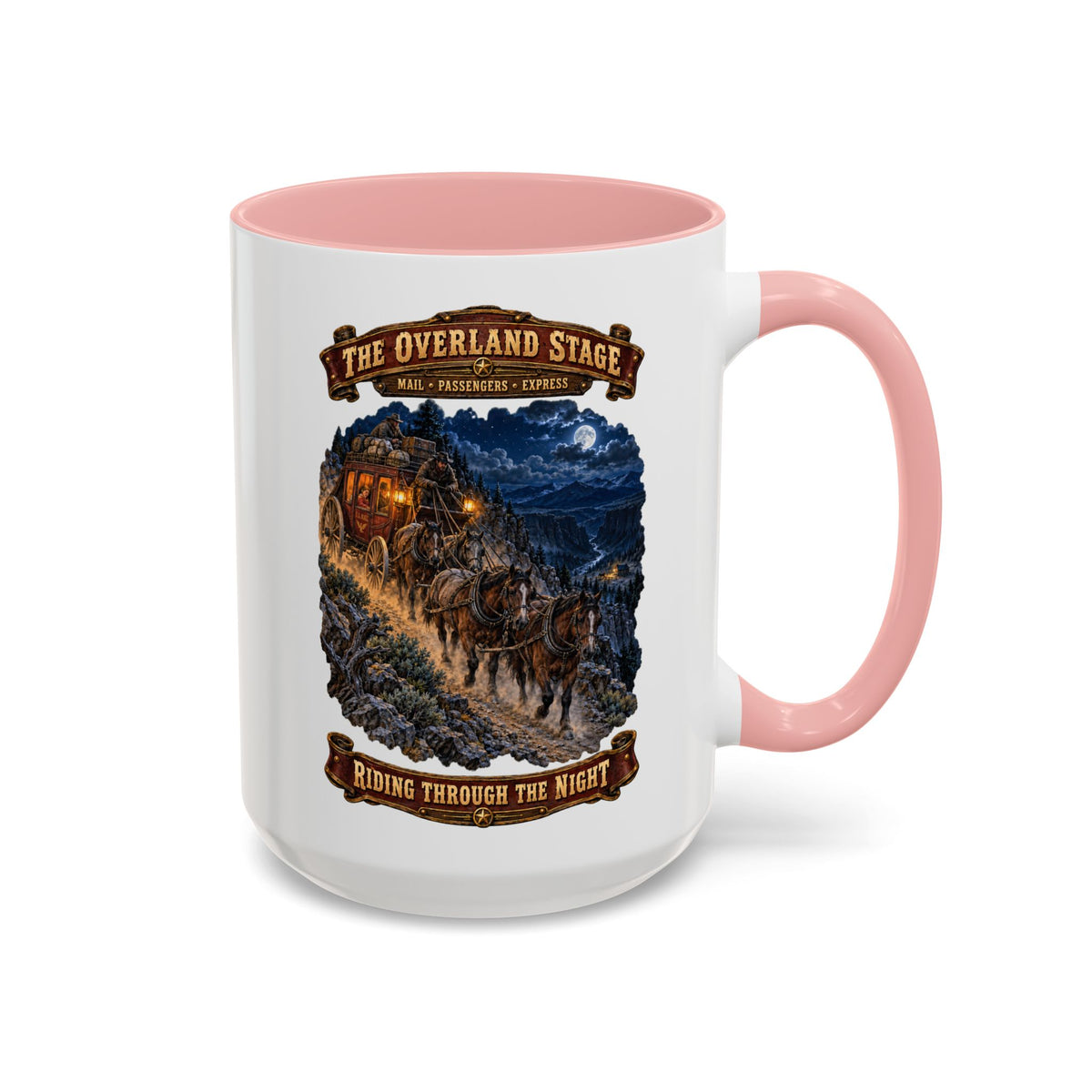Accent Coffee Mug (11, 15oz) - Night Ride Overland Stage - Dusty Trails - 3D - Enhanced