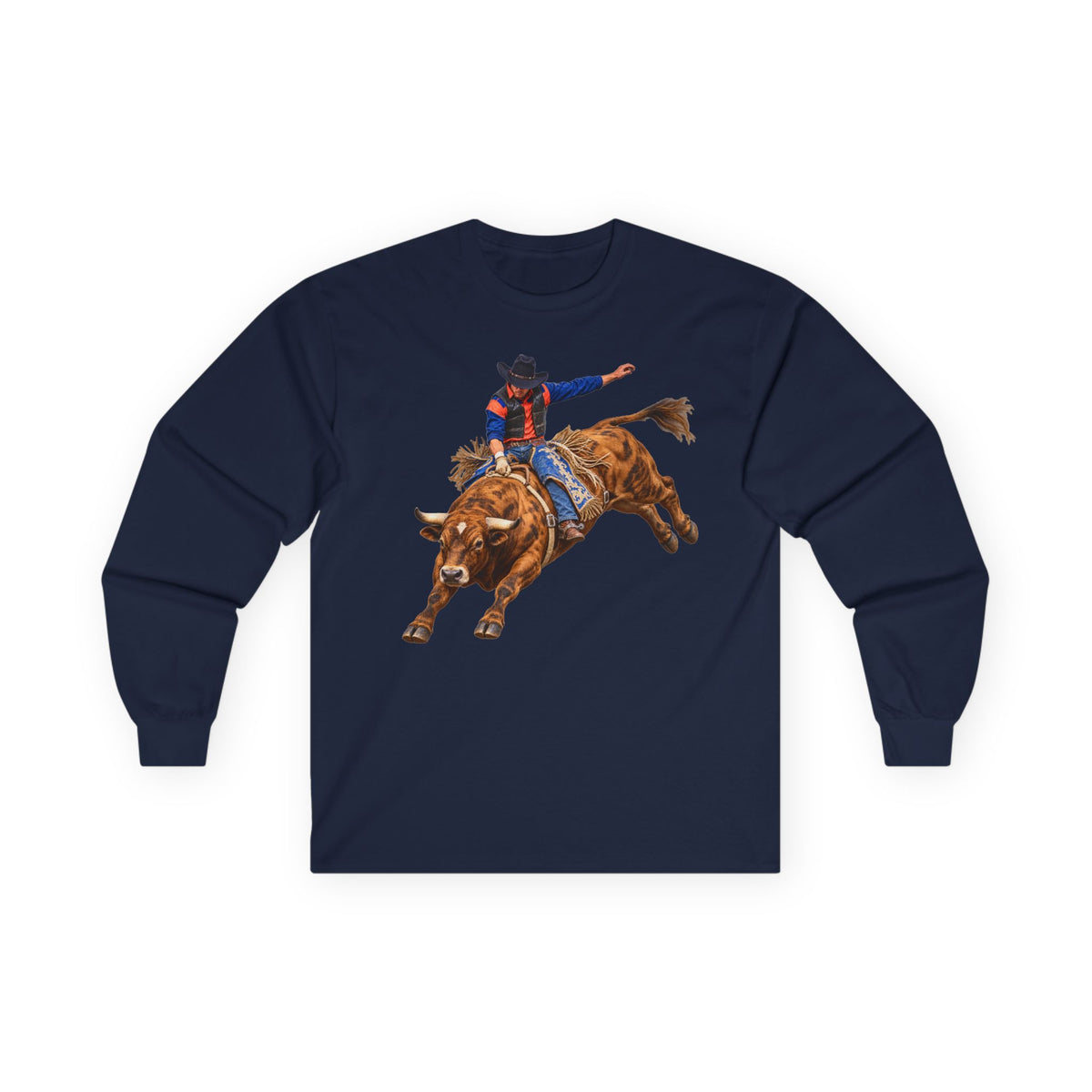 Unisex Ultra Cotton Long Sleeve Tee - Cowboys - Bull Rider - Oblique - without Text - 3D Transparent