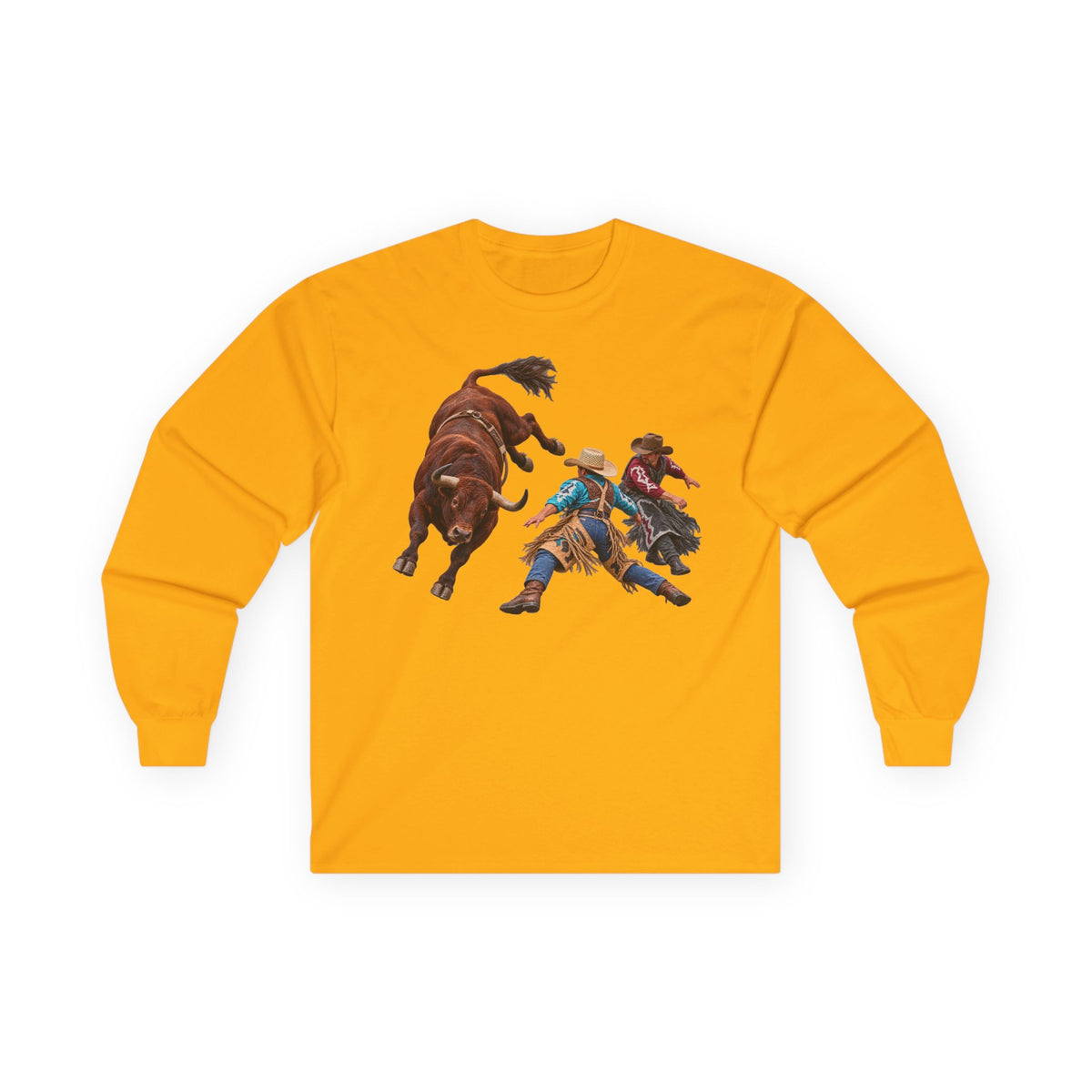Unisex Ultra Cotton Long Sleeve Tee - Cowboys - Clowns and Brown Bull - without Text - 3D Transparent