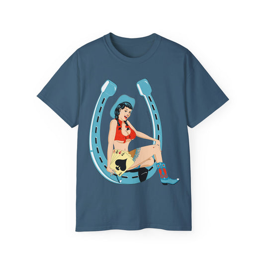 Unisex Ultra Cotton Tee - Sexy Cowgirl Luck - Lady Luck