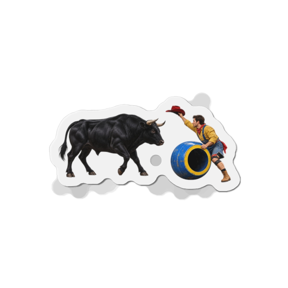 Die-Cut Magnets — Cowboys - Clown Teasing Bull, Barrel - 3D Transparent