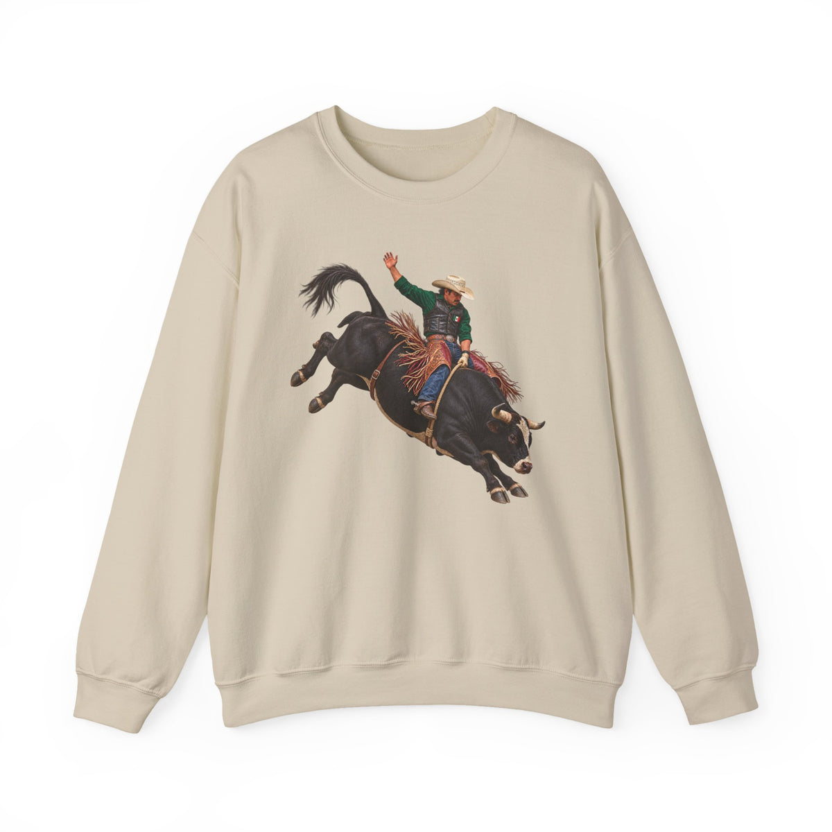 Crewneck Sweatshirt - Cowboys - Bull Rider - Latino - without Text - 3D Transparent