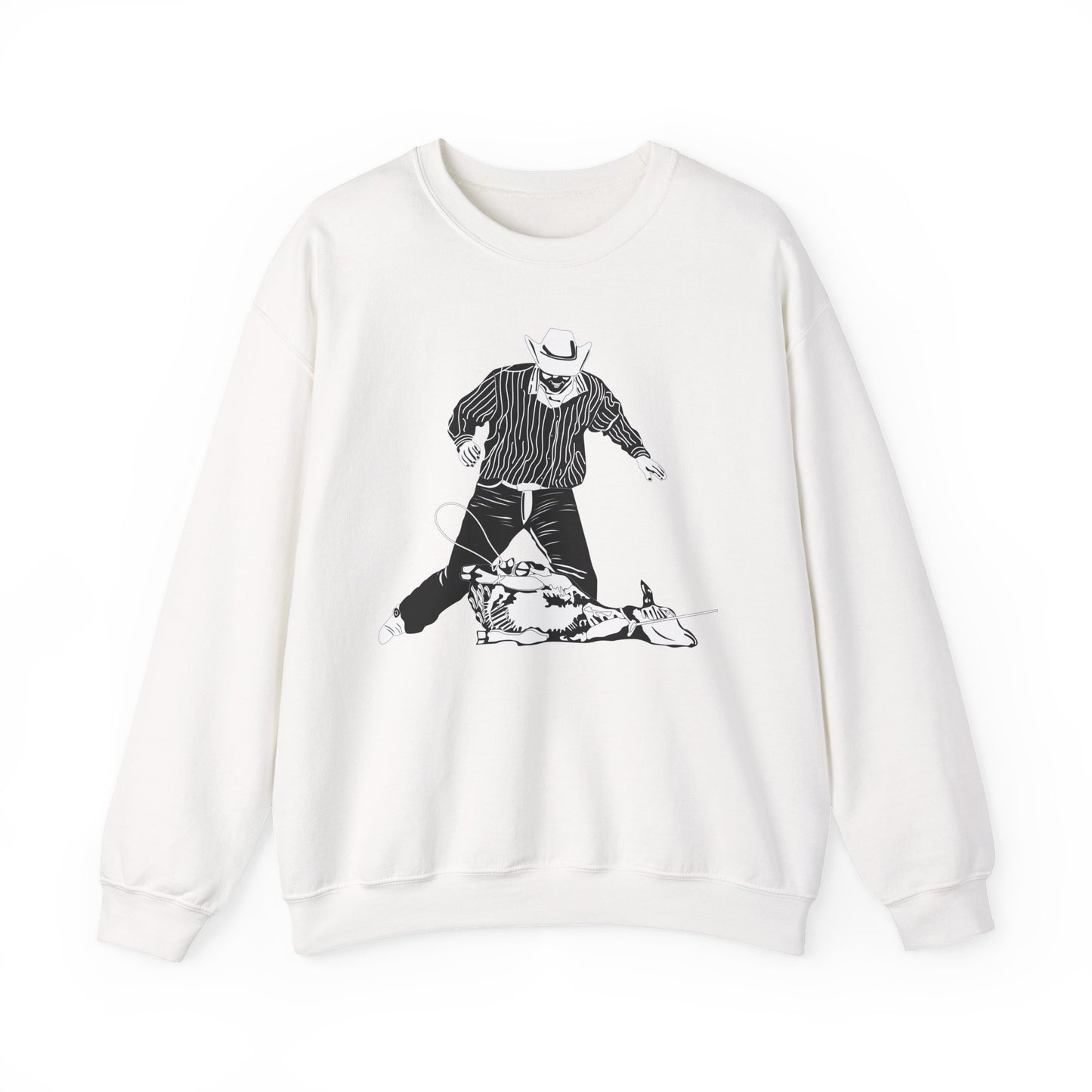 Crewneck Sweatshirt - Calf Roping - BW
