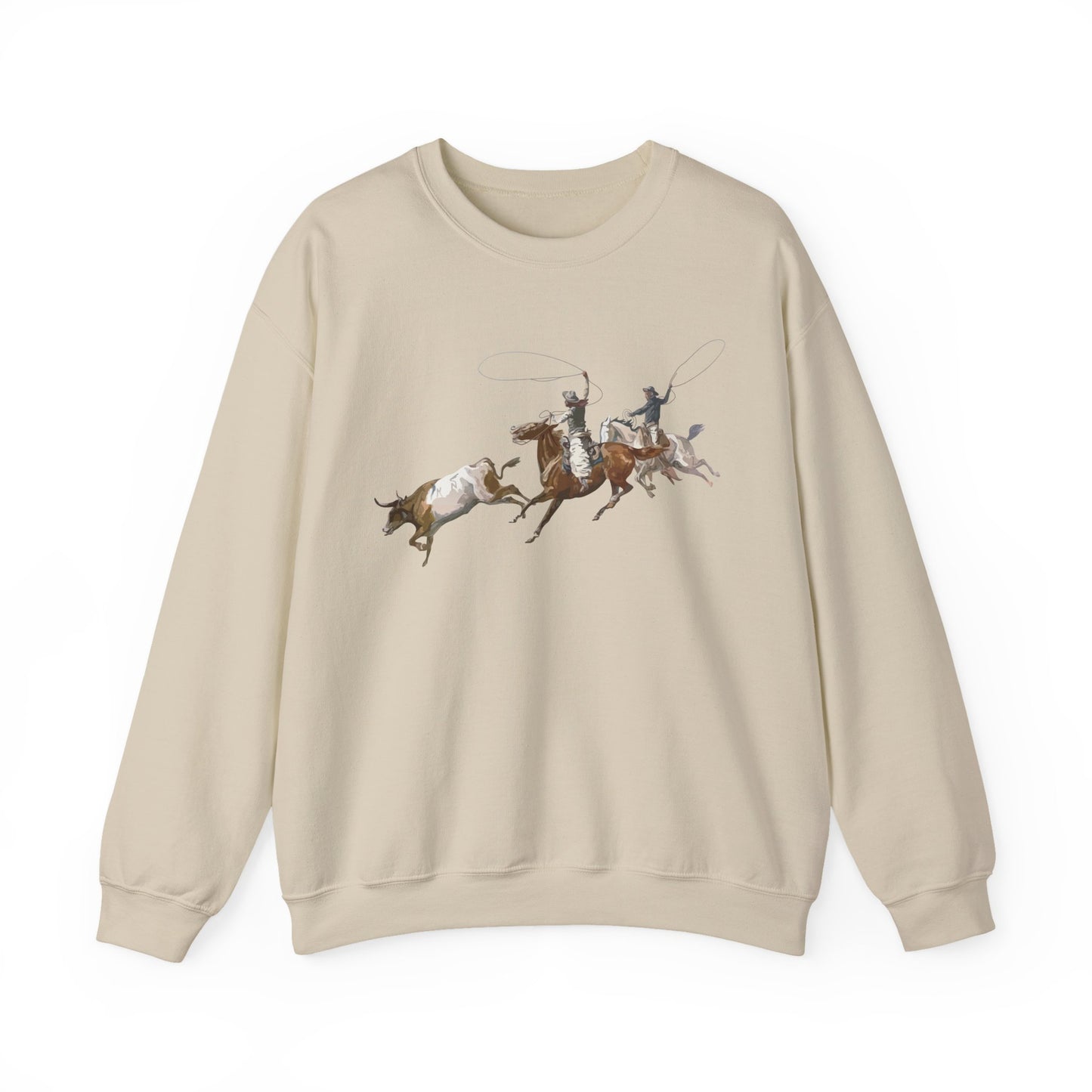 Crewneck Sweatshirt - 2 Cowboys Roping 1 Longhorn X 300