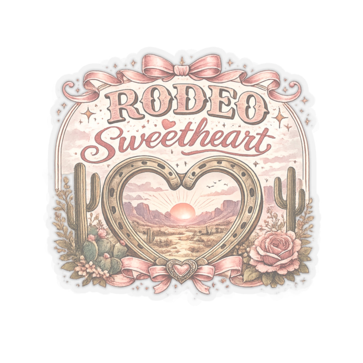Kiss-Cut Sticker — Rodeo sweetheart with desert blooms
