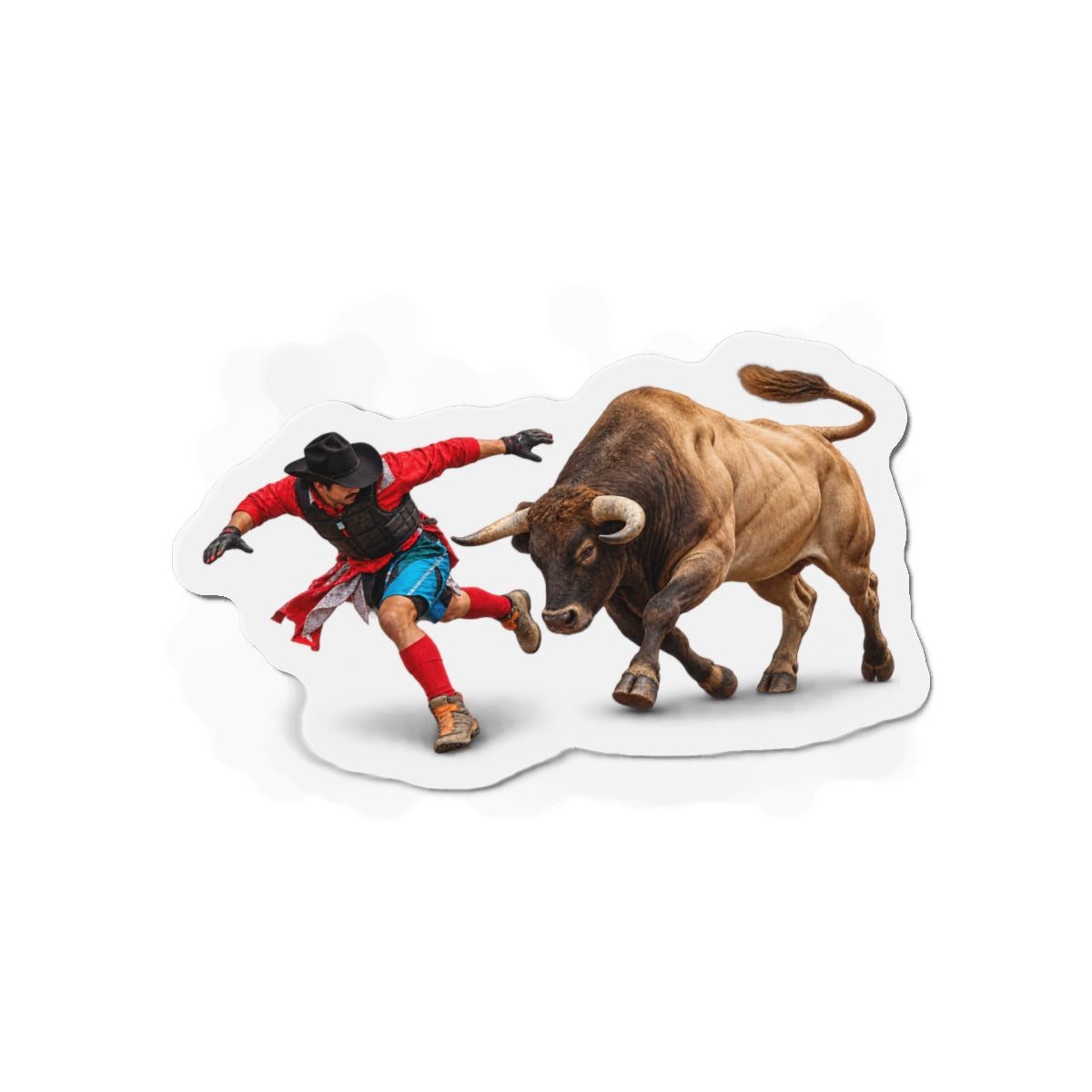 Die-Cut Magnets — Cowboys - Bull Chasing Clown - Ground Shadow - without Text - 3D Transparent