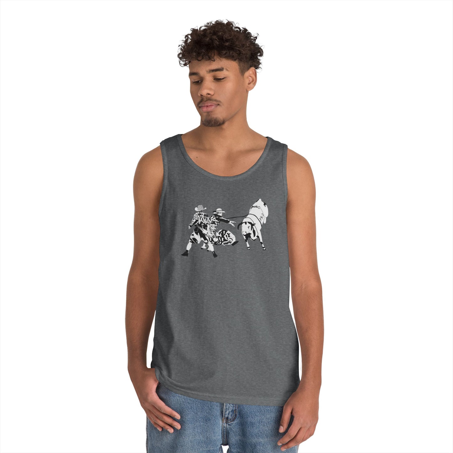 Unisex Heavy Cotton Tank Top - Clowns and Bull - BW