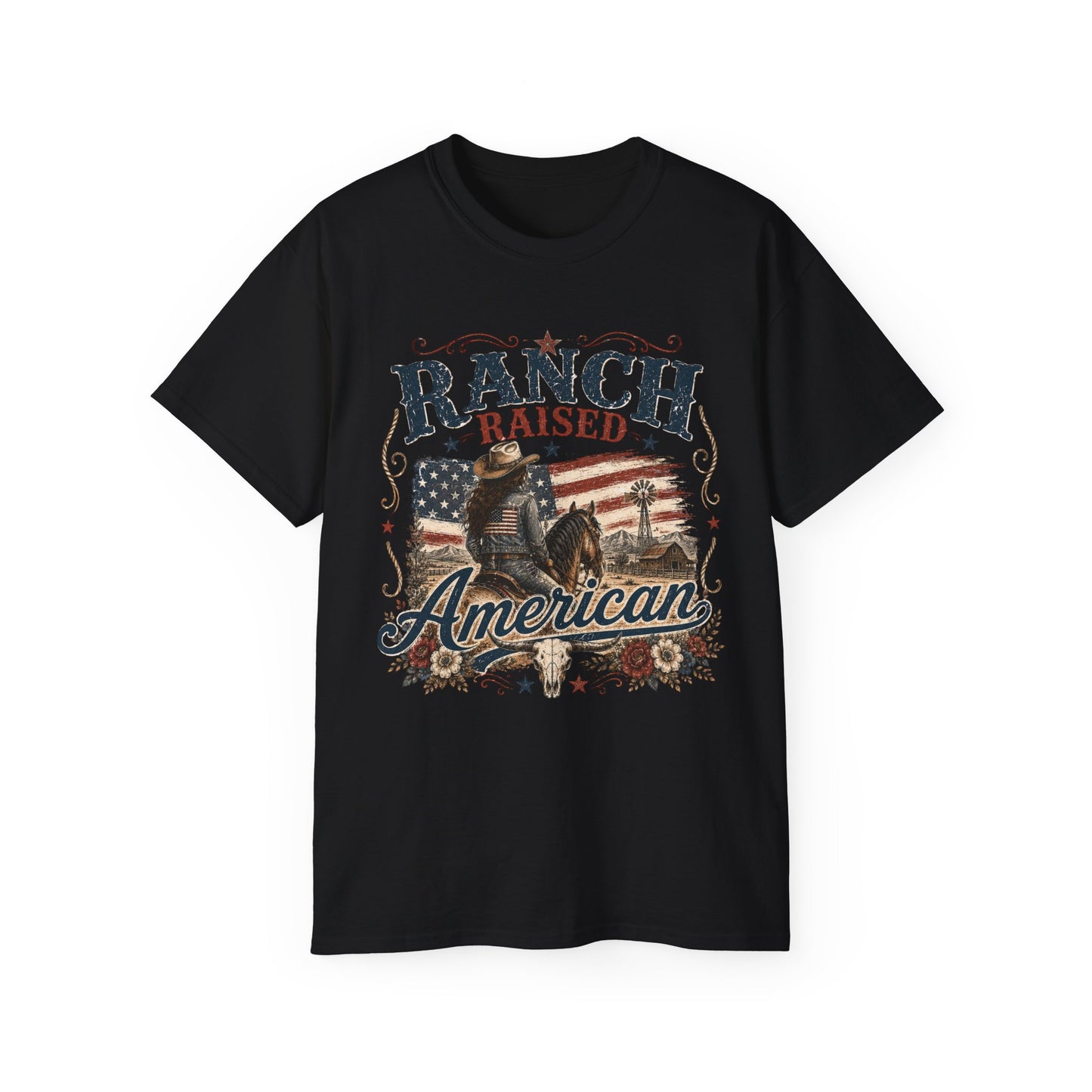 T-Shirt - Raised on a ranch, American spirit