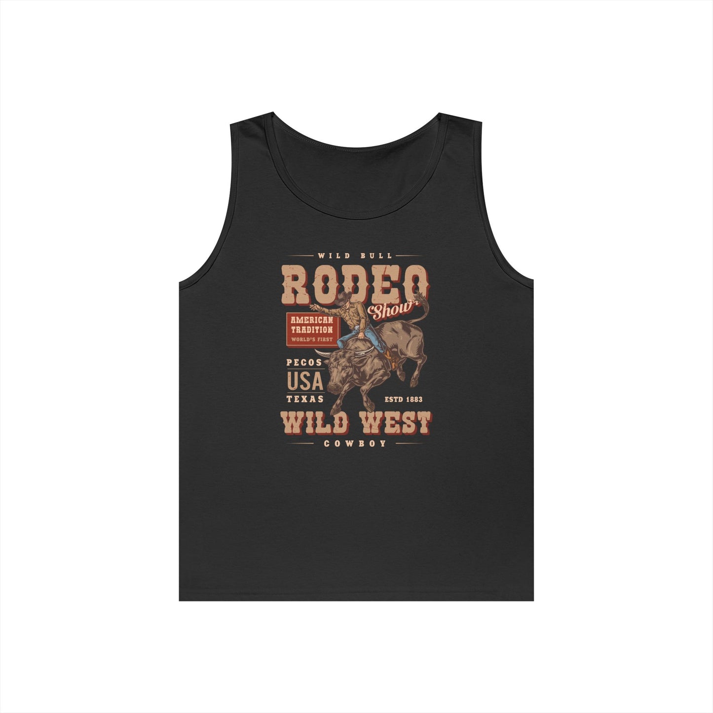 Unisex Heavy Cotton Tank Top - American Tradition Wild Bull Rodeo Show - Wild West Cowboy, Texas