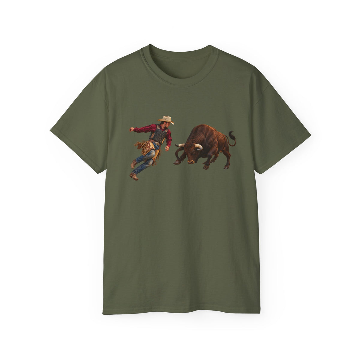 Unisex Ultra Cotton Tee - Cowboys - Cowboy and Bull - Color - 3D Transparent