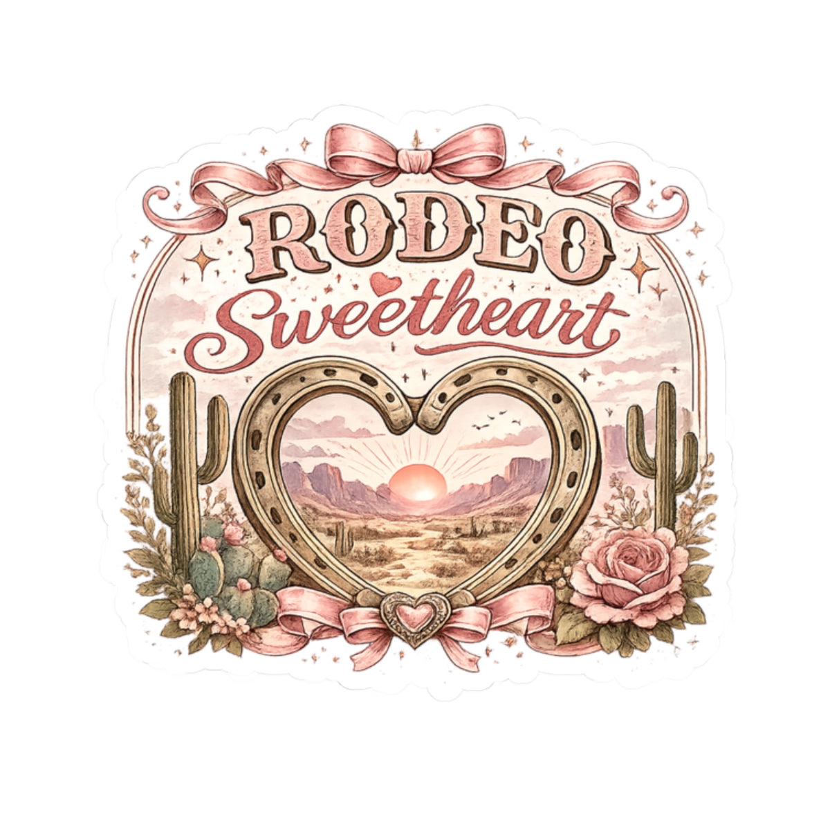 Kiss-Cut Sticker — Rodeo sweetheart with desert blooms