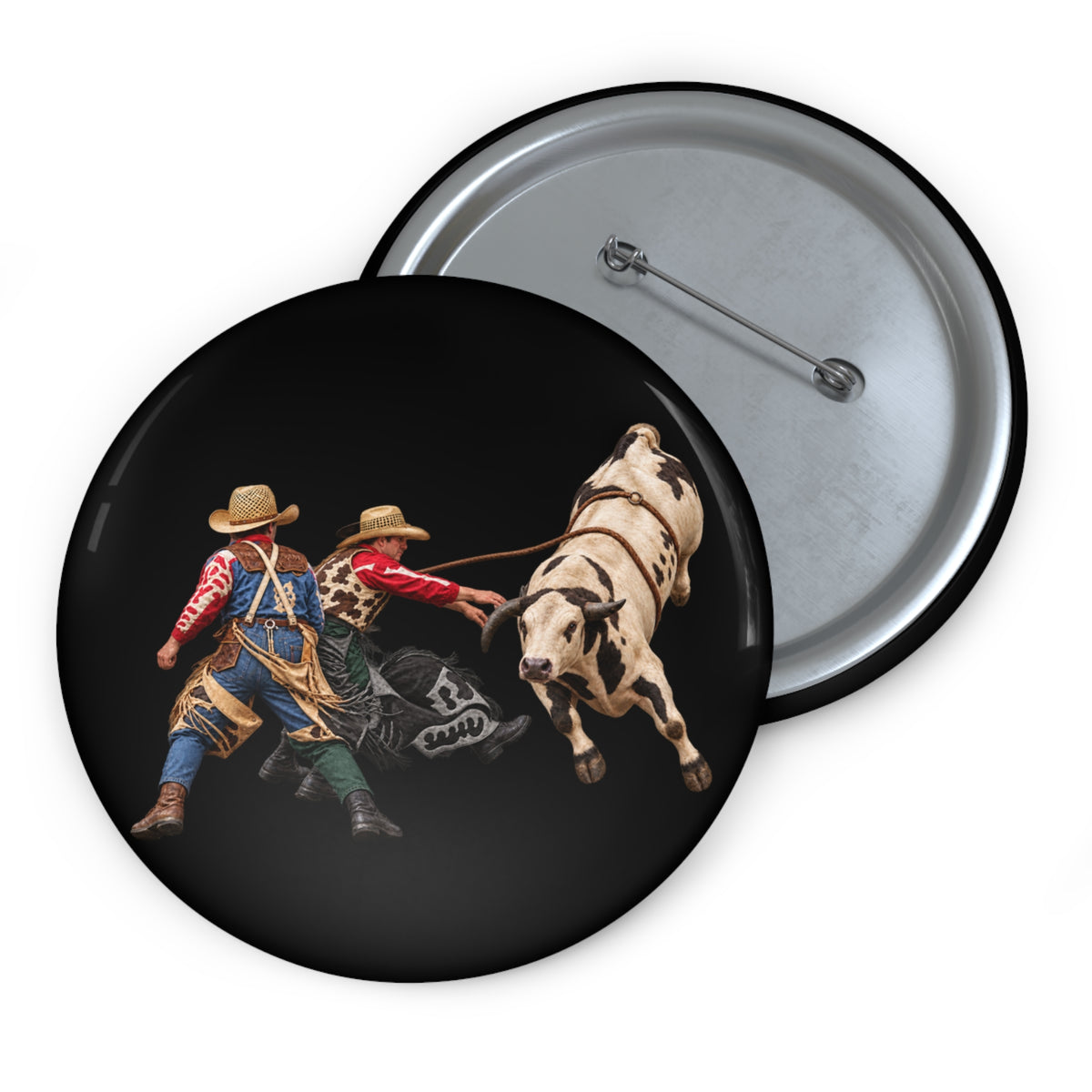 Custom Pin Buttons - Cowboys - Clowns and Bull - without Text - 3D Transparent