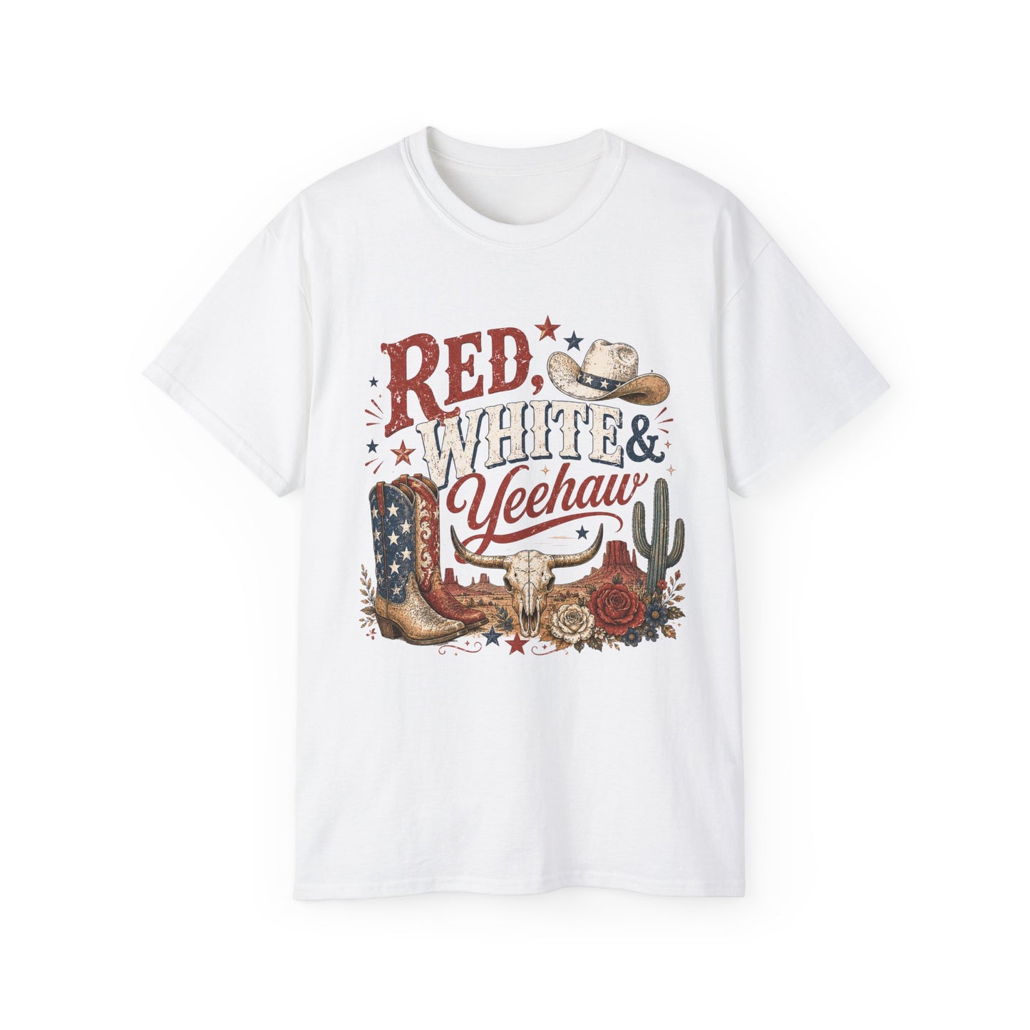 T-Shirt - Red, white & yeehaw in the desert