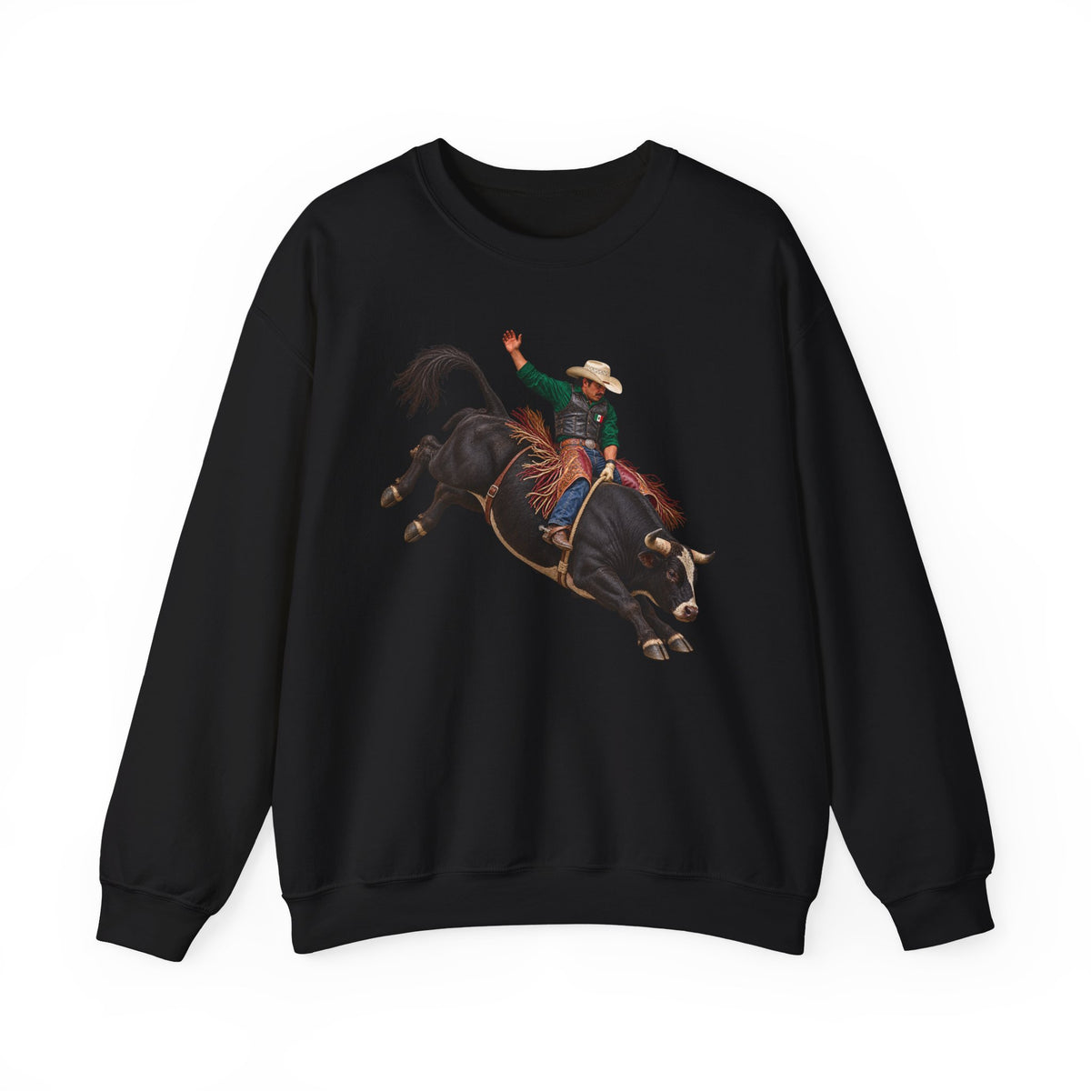 Crewneck Sweatshirt - Cowboys - Bull Rider - Latino - without Text - 3D Transparent