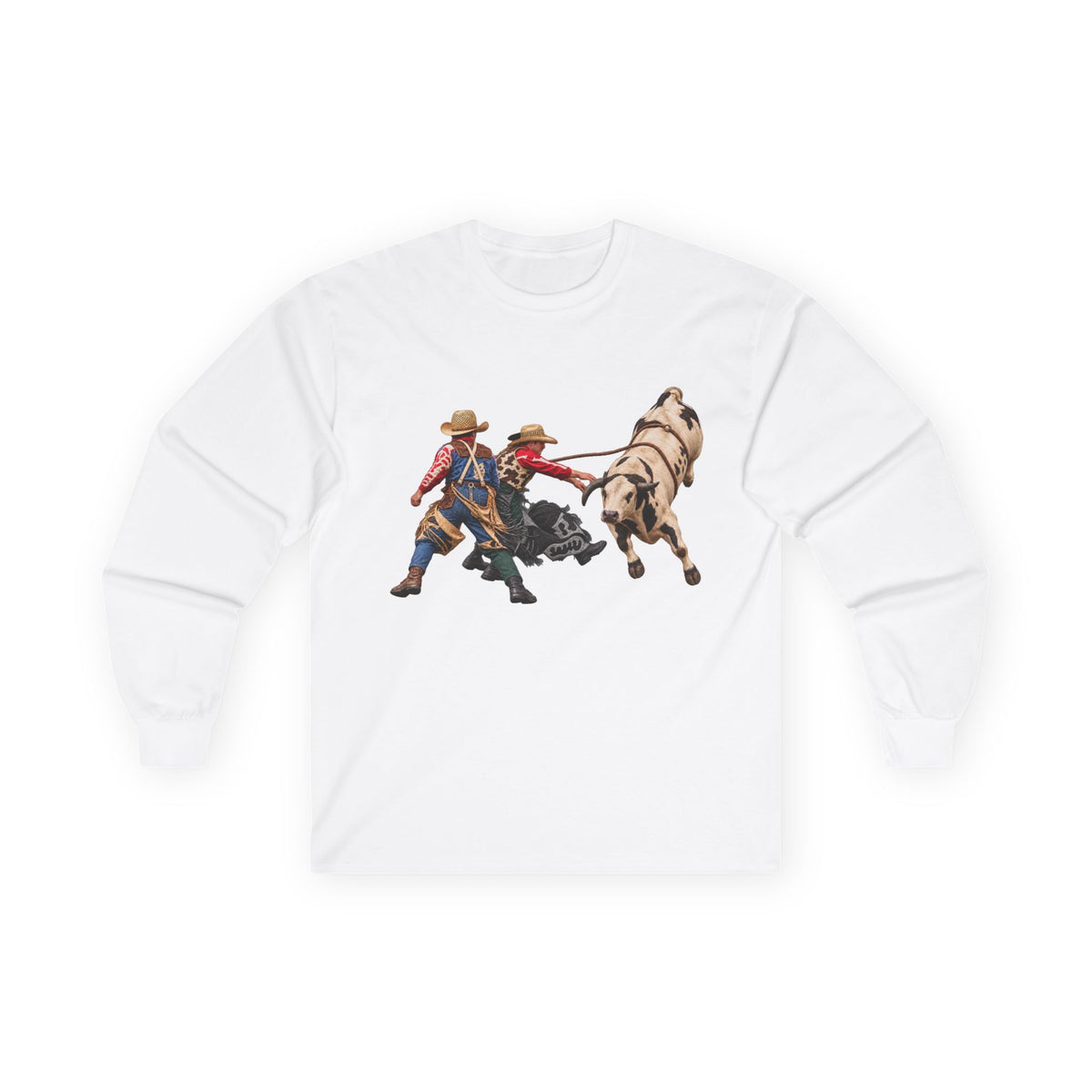 Unisex Ultra Cotton Long Sleeve Tee - Cowboys - Clowns and Bull - without Text - 3D Transparent