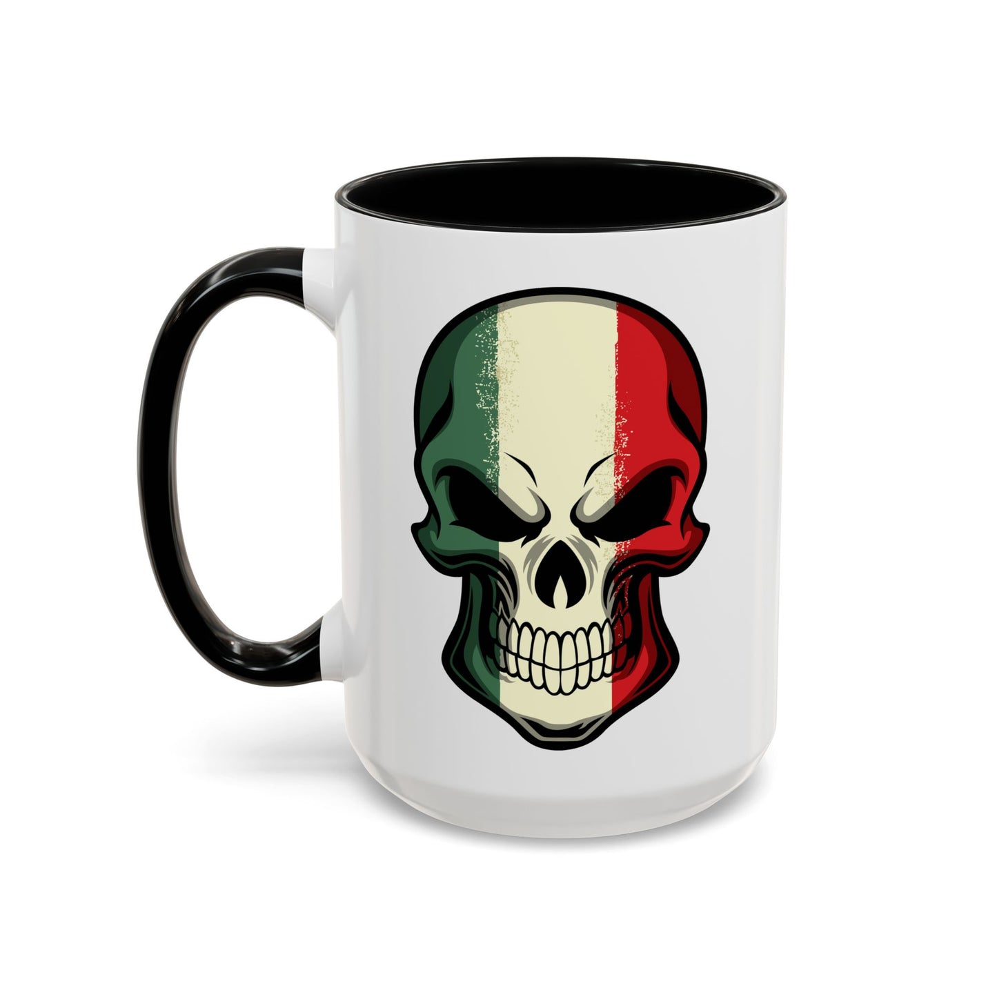Accent Coffee Mug (11, 15oz) - Red White Green Skull
