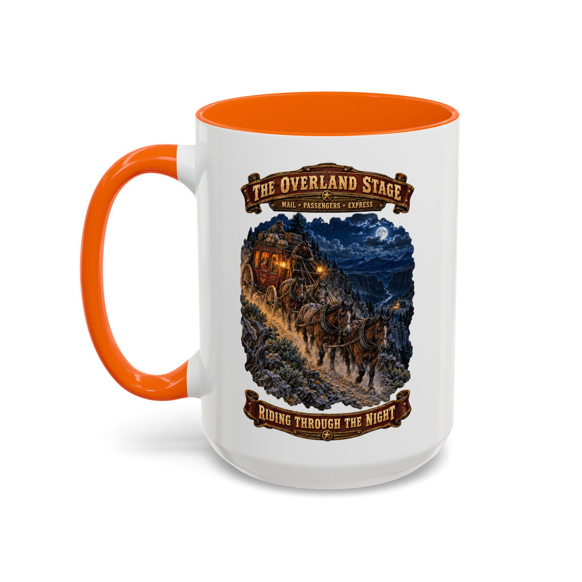 Accent Coffee Mug (11, 15oz) - Night Ride Overland Stage - Dusty Trails - 3D - Enhanced