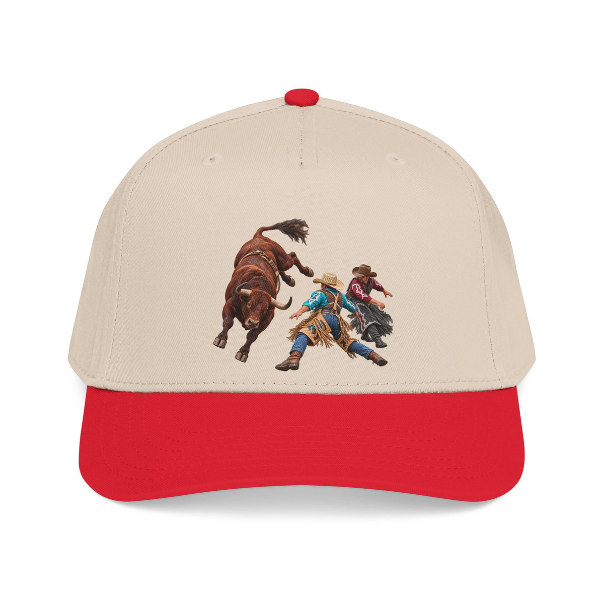 Mid Profile Baseball Cap — Cowboys - Clowns and Brown Bull - without Text - 3D Transparent