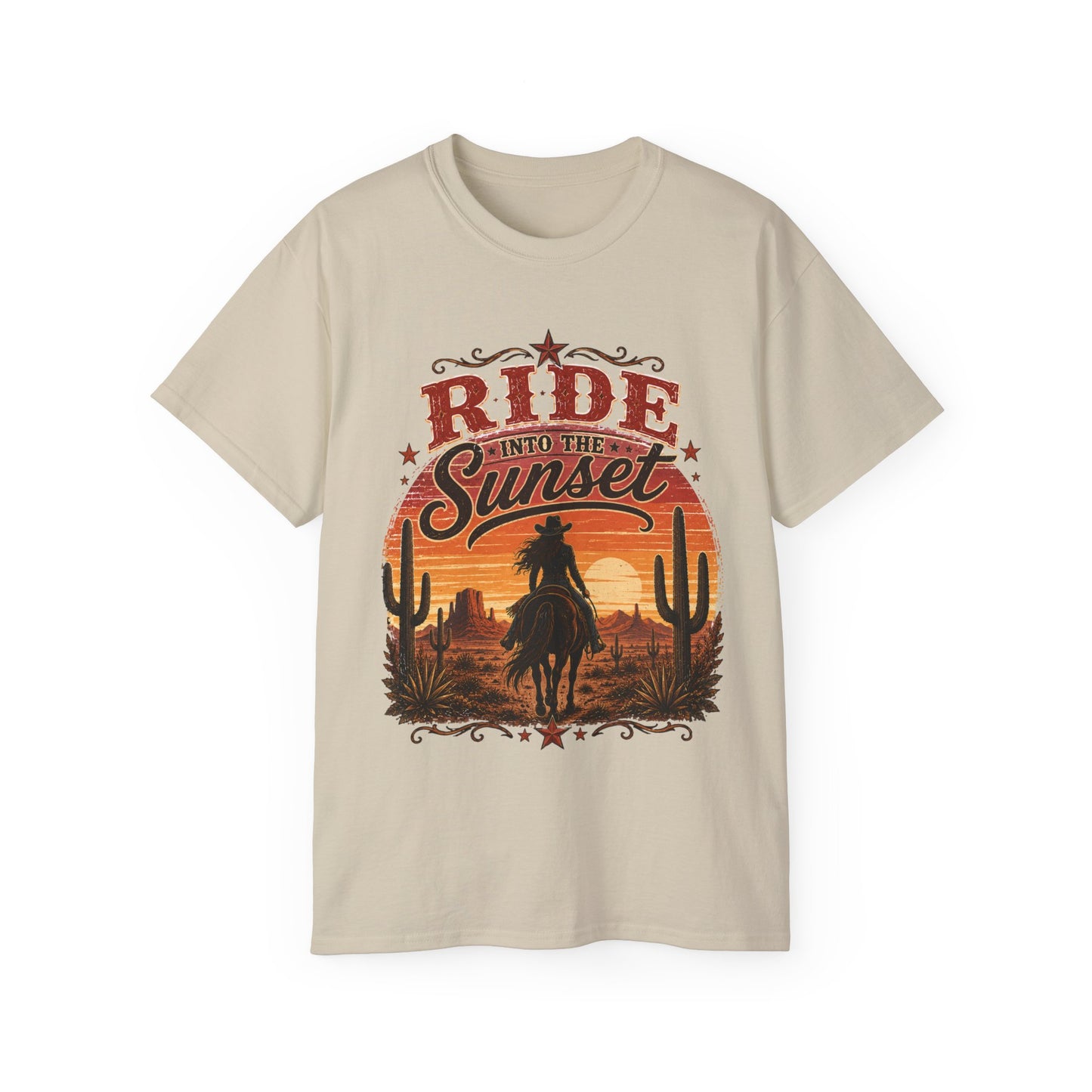 T-Shirt - Riding into the desert sunset