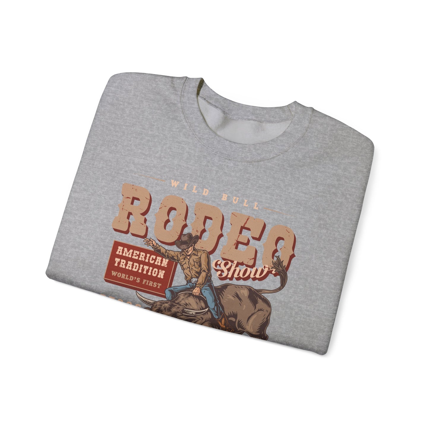 Crewneck Sweatshirt - American Tradition Wild Bull Rodeo Show - Wild West Cowboy, Texas