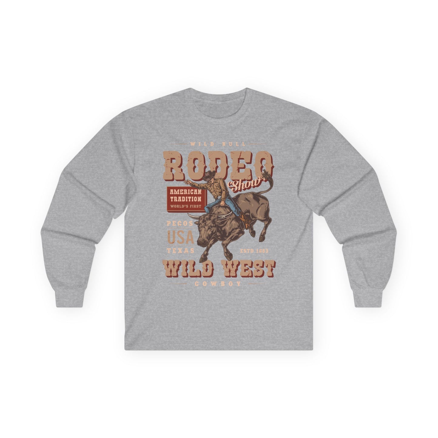 Unisex Ultra Cotton Long Sleeve Tee - American Tradition Wild Bull Rodeo Show - Wild West Cowboy, Texas