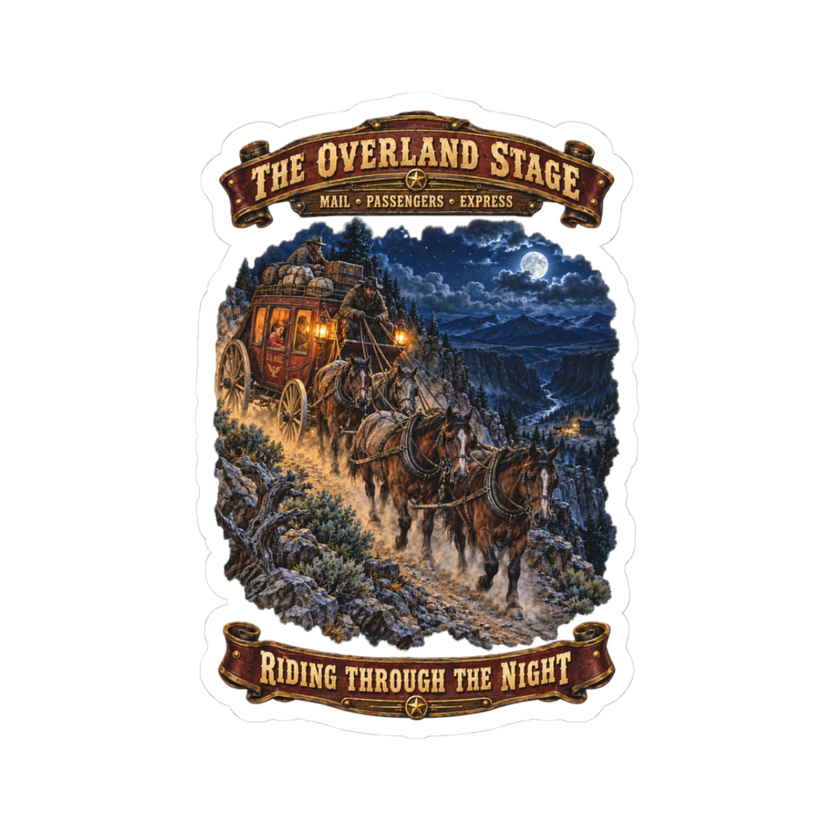 Kiss-Cut Sticker - Night Ride Overland Stage - Dusty Trails - 3D - Enhanced