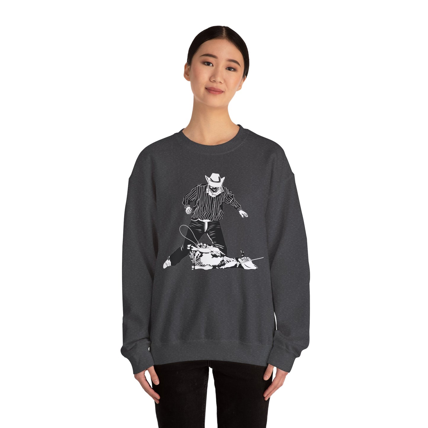 Crewneck Sweatshirt - Calf Roping - BW