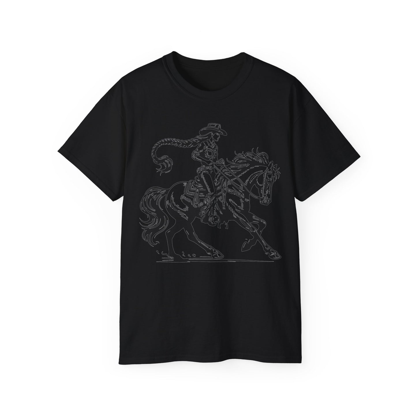 Unisex Ultra Cotton Tee - Cowgirl Riding Horse - Windblown