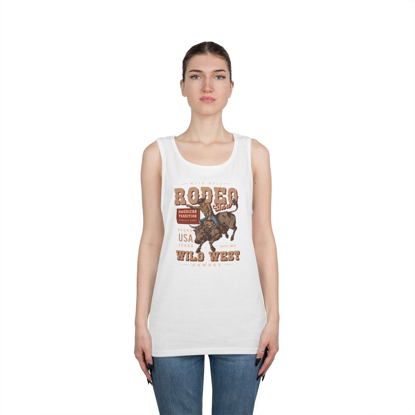 Unisex Heavy Cotton Tank Top - American Tradition Wild Bull Rodeo Show - Wild West Cowboy, Texas