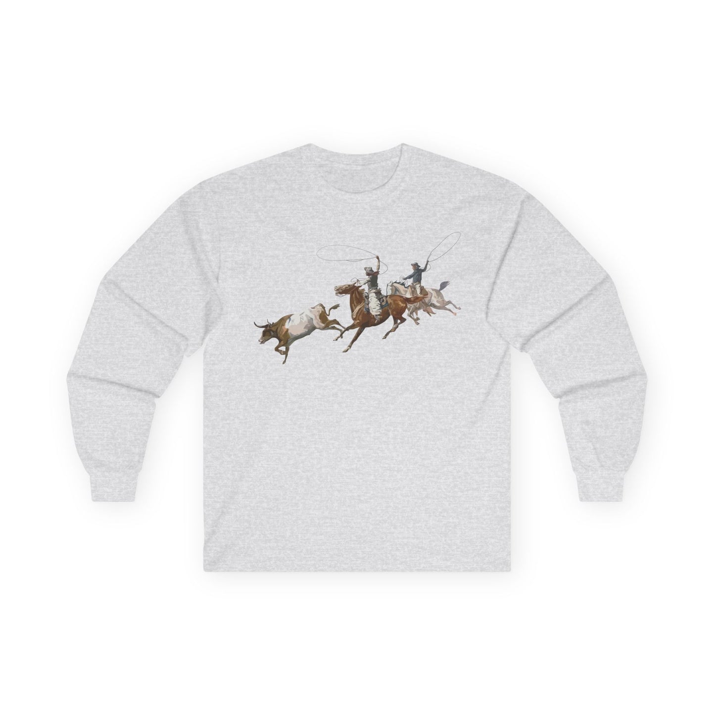 Unisex Ultra Cotton Long Sleeve Tee - 2 Cowboys Roping 1 Longhorn X 300