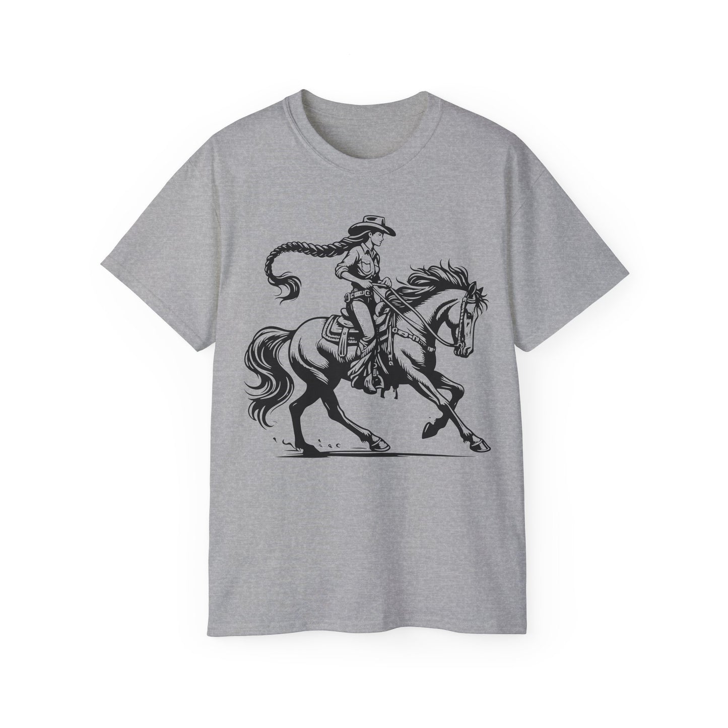 Unisex Ultra Cotton Tee - Cowgirl Riding Horse - Windblown