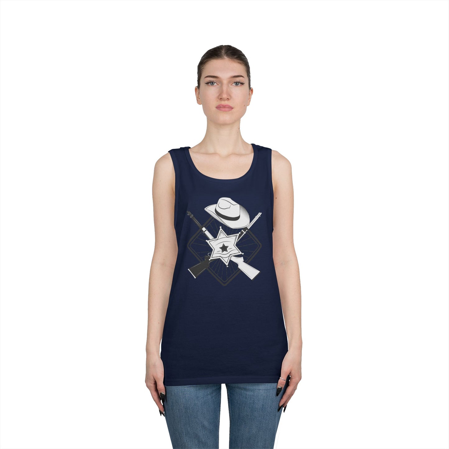 Unisex Heavy Cotton Tank Top - Vintage Cowboy w Rifles and Hat