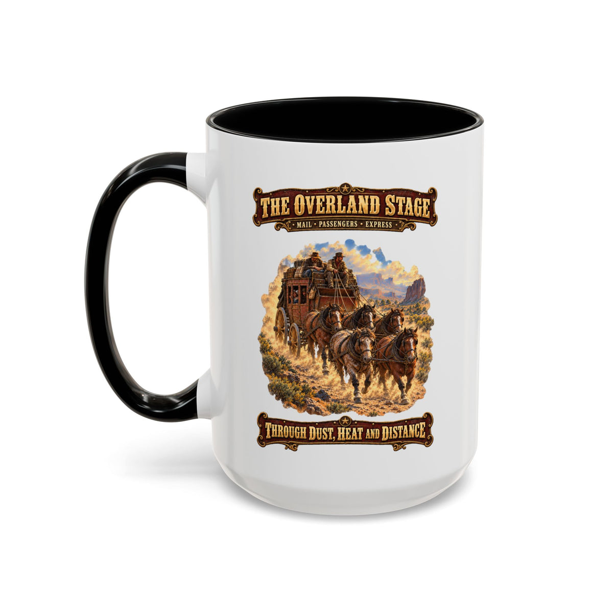 Accent Coffee Mug (11, 15oz) - Overland Stage - Dusty Trails - 3D - Enhanced