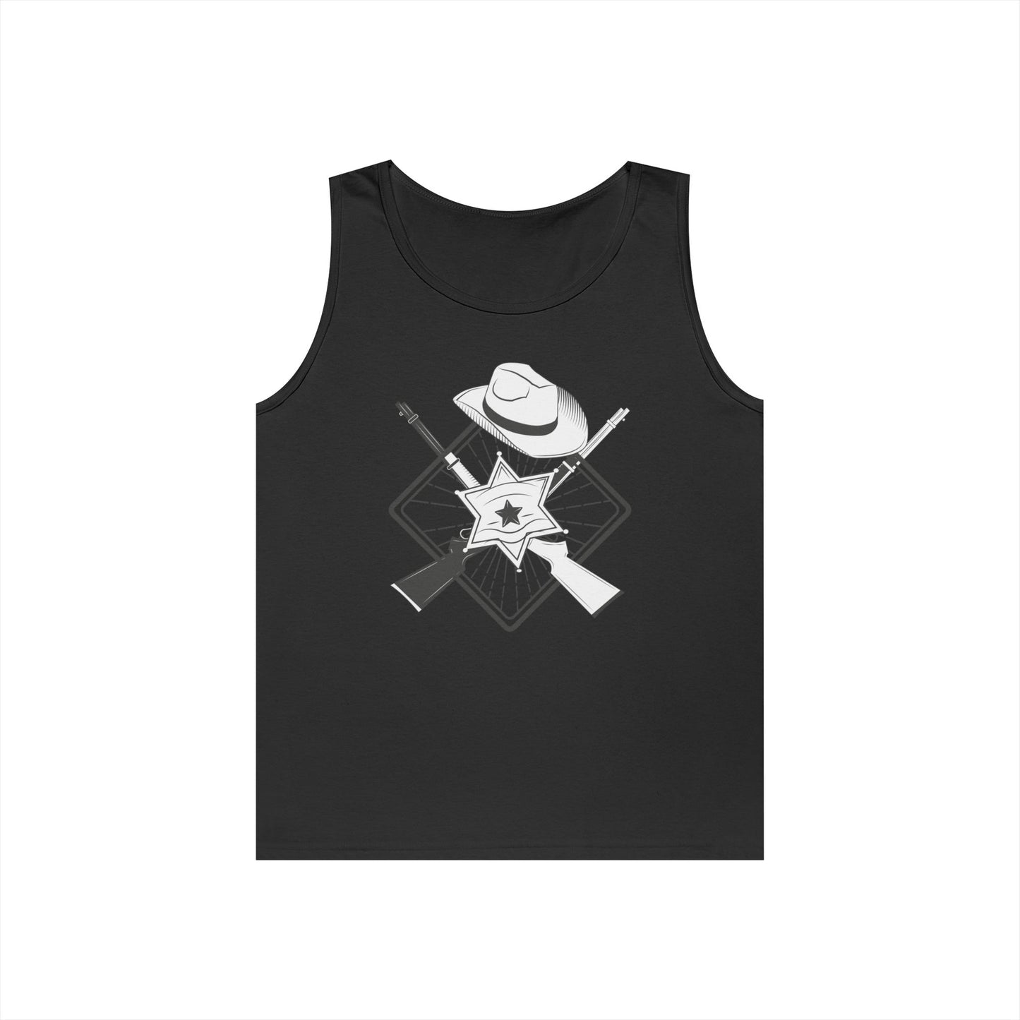 Unisex Heavy Cotton Tank Top - Vintage Cowboy w Rifles and Hat