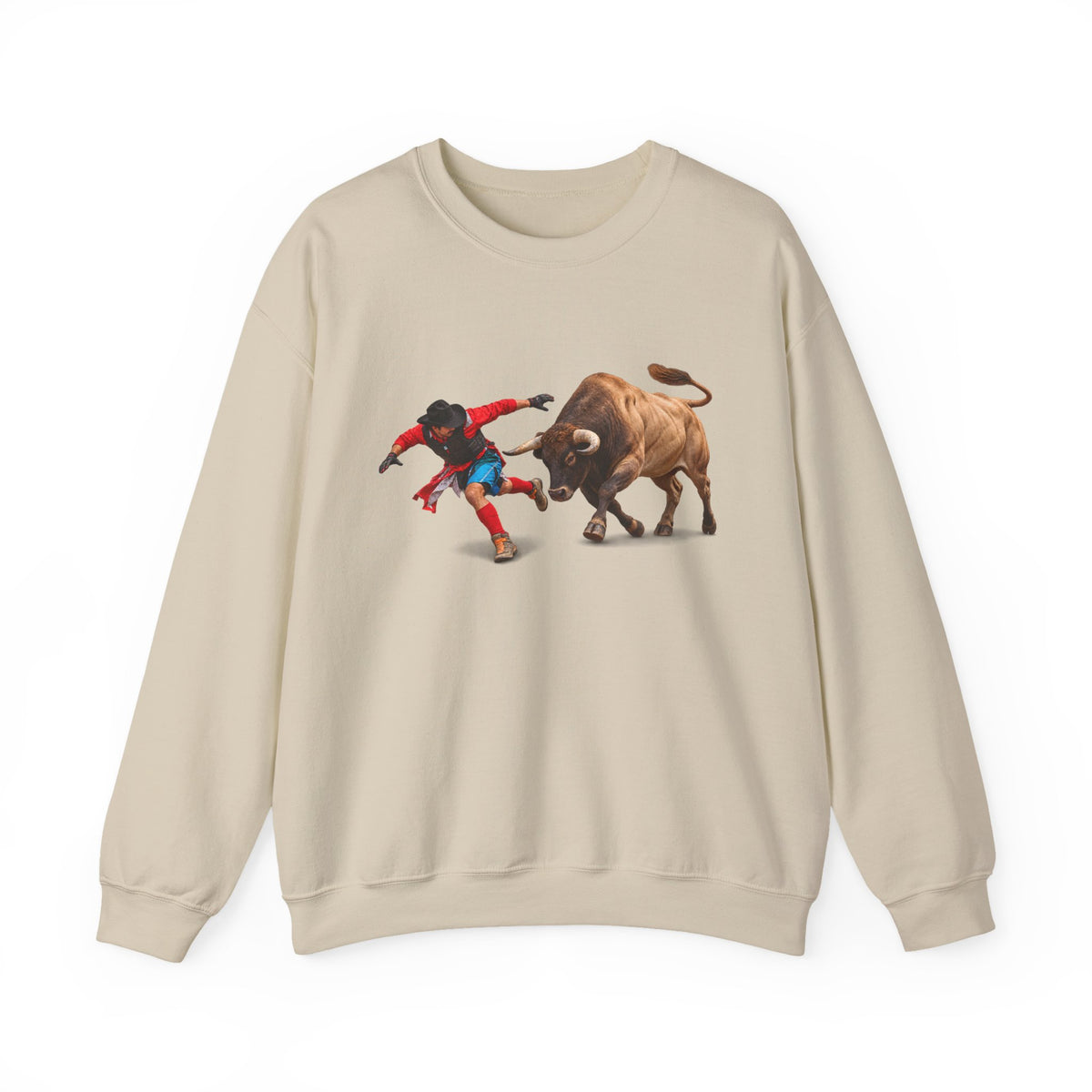 Crewneck Sweatshirt - Cowboys - Bull Chasing Clown - Ground Shadow - without Text - 3D Transparent