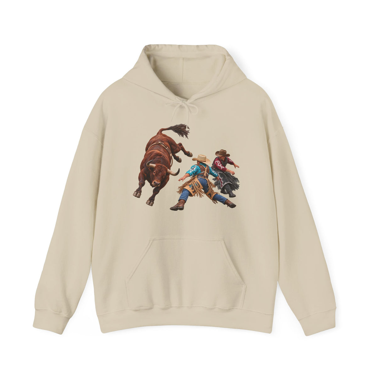 Hoodie — Cowboys - Clowns and Brown Bull - without Text - 3D Transparent