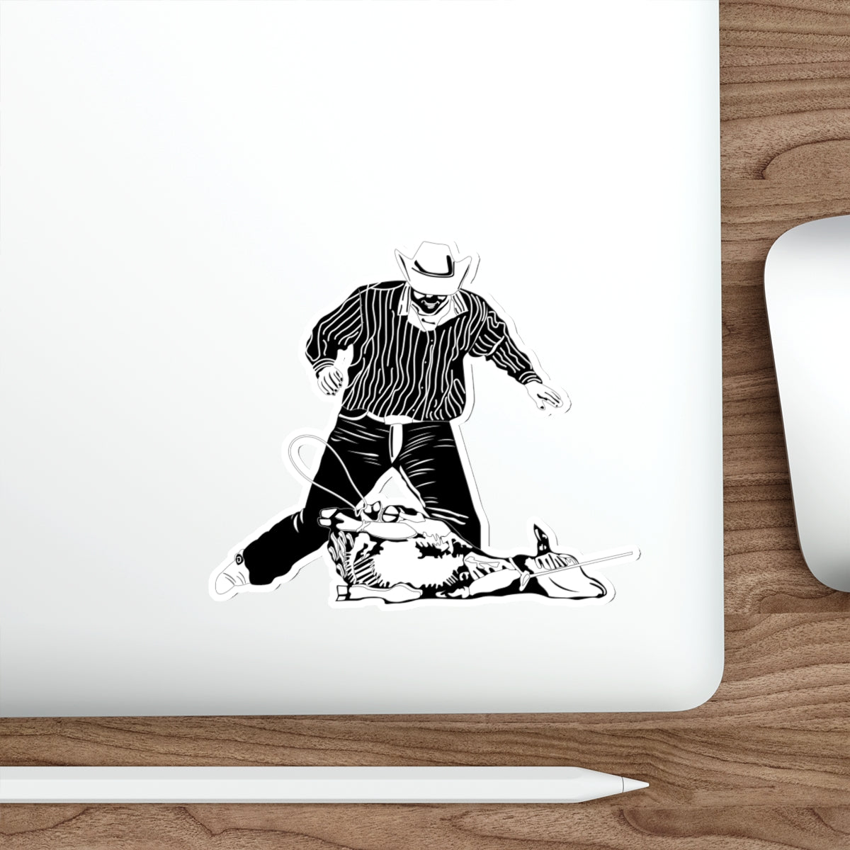 Die-cut stickers - Calf Roping - BW