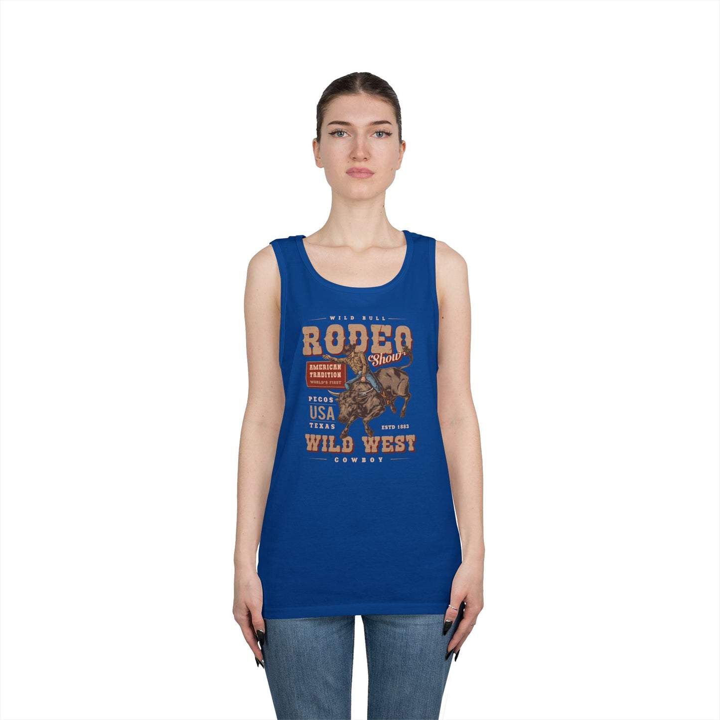 Unisex Heavy Cotton Tank Top - American Tradition Wild Bull Rodeo Show - Wild West Cowboy, Texas