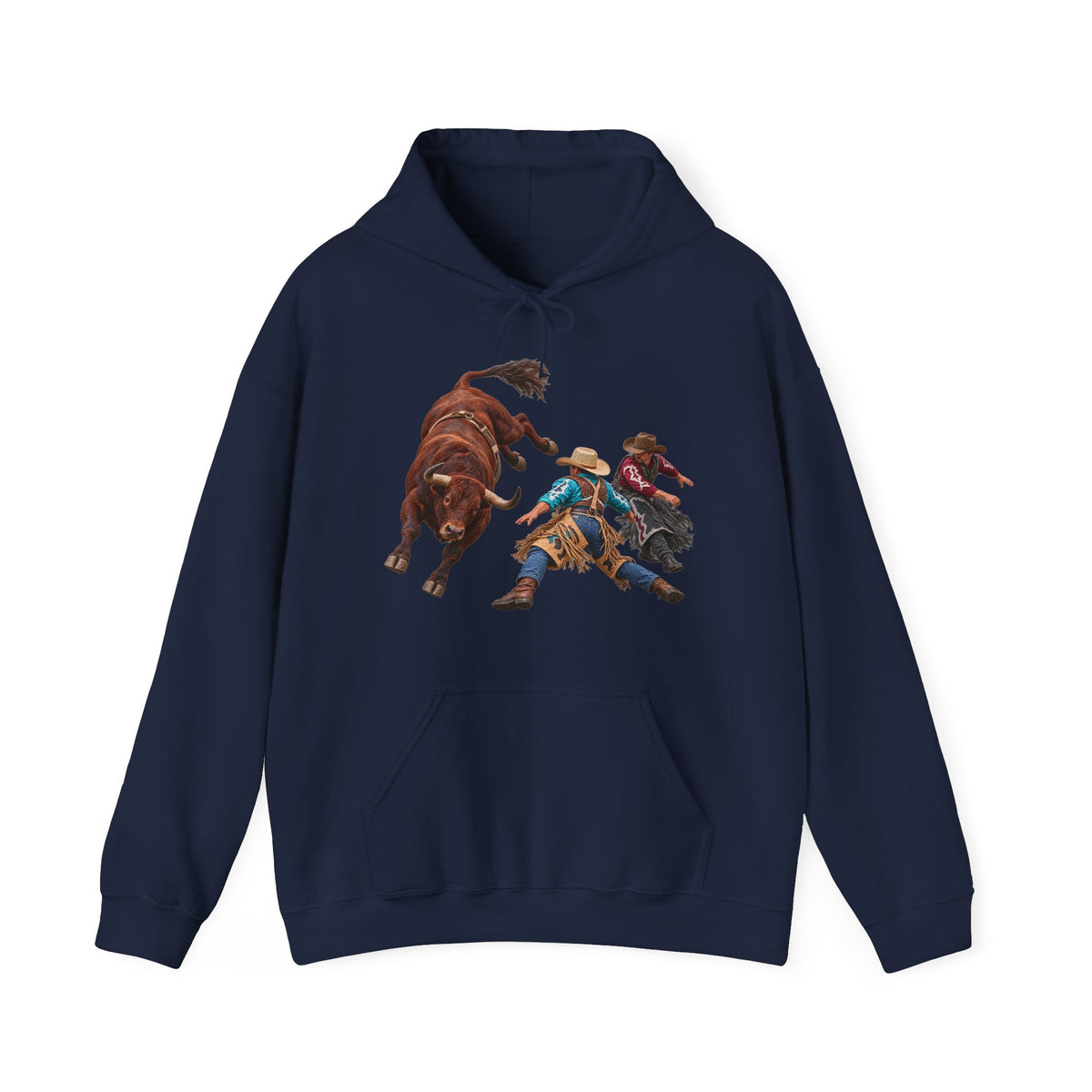 Hoodie — Cowboys - Clowns and Brown Bull - without Text - 3D Transparent
