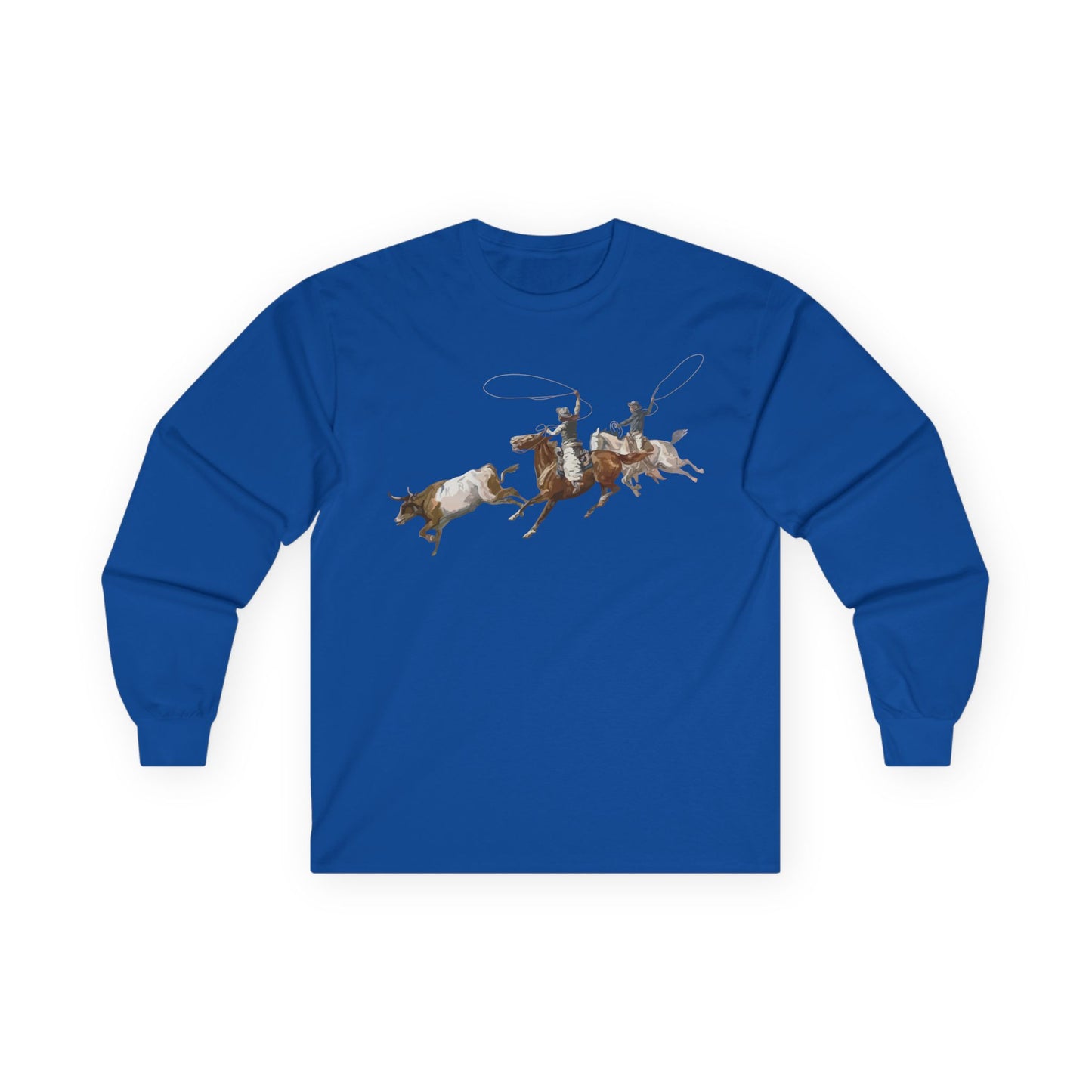 Unisex Ultra Cotton Long Sleeve Tee - 2 Cowboys Roping 1 Longhorn X 300