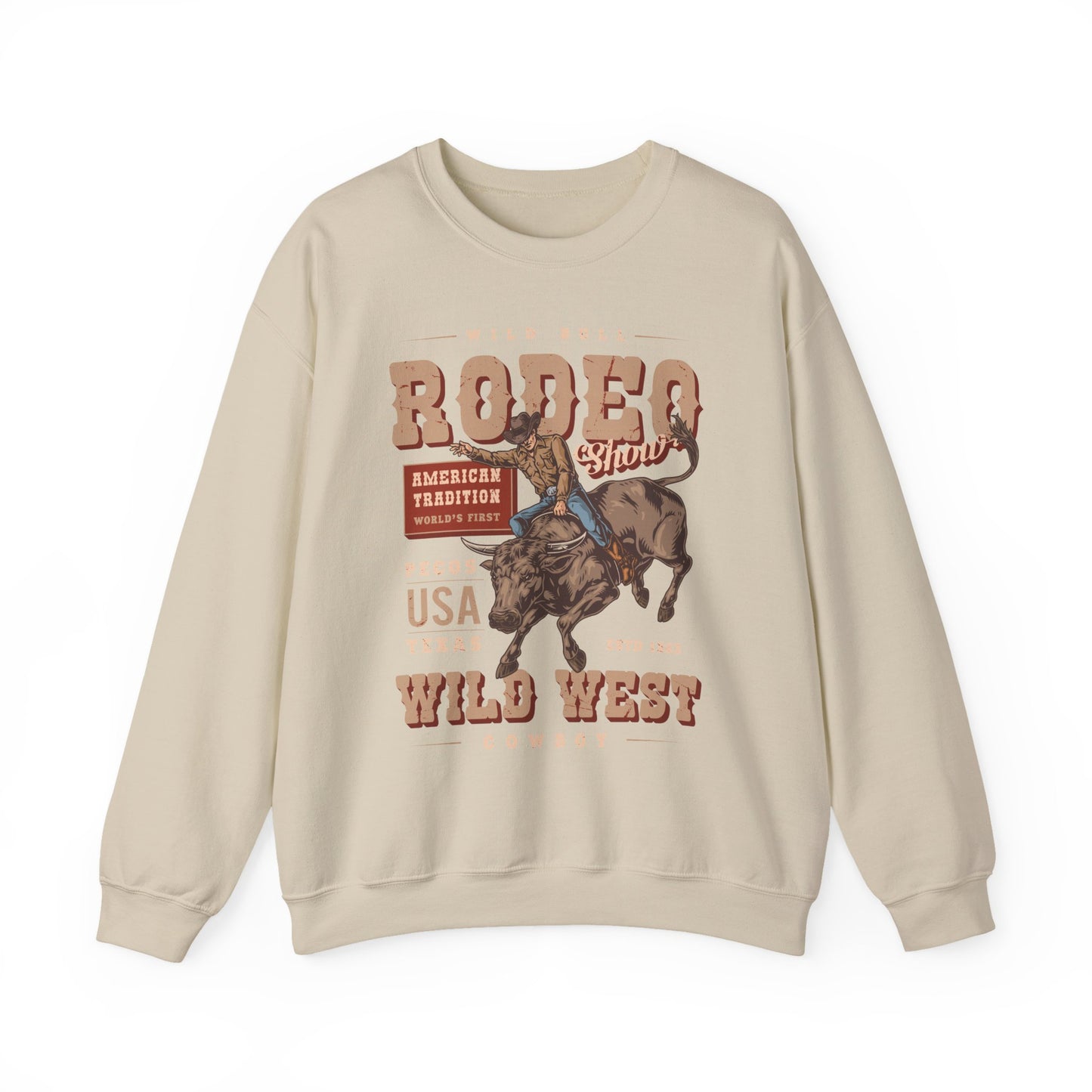 Crewneck Sweatshirt - American Tradition Wild Bull Rodeo Show - Wild West Cowboy, Texas