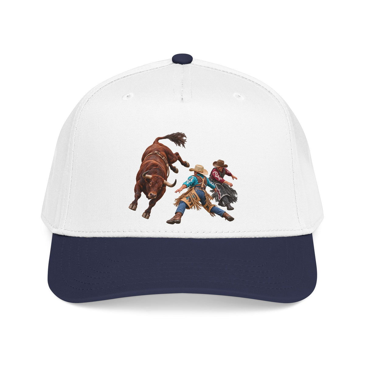 Mid Profile Baseball Cap — Cowboys - Clowns and Brown Bull - without Text - 3D Transparent
