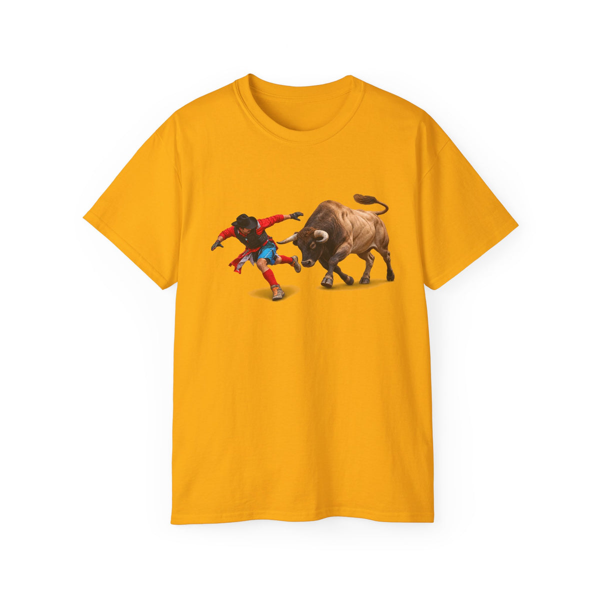 Unisex Ultra Cotton Tee - Cowboys - Bull Chasing Clown - Ground Shadow - without Text - 3D Transparent