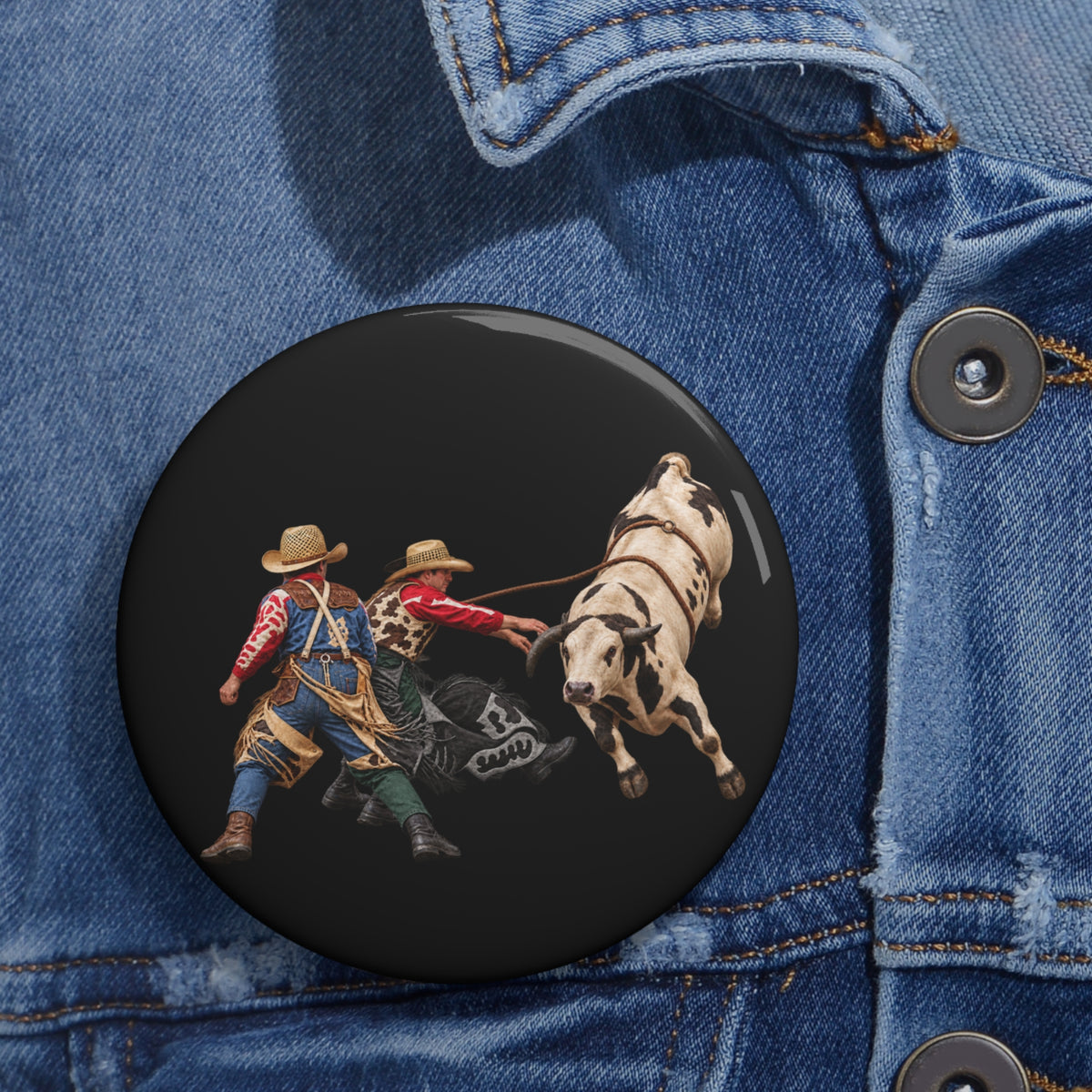 Custom Pin Buttons - Cowboys - Clowns and Bull - without Text - 3D Transparent