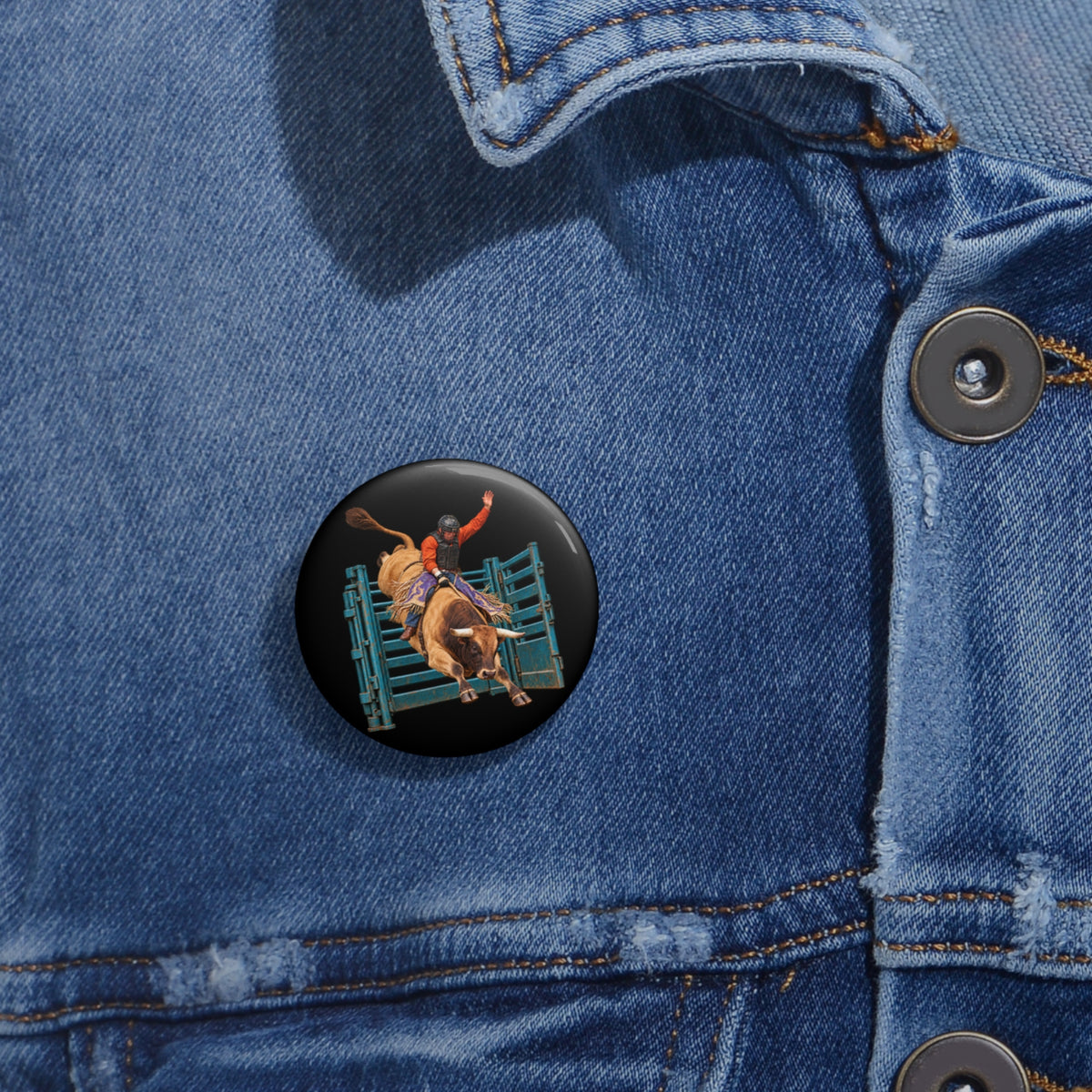 Custom Pin Buttons - Cowboys - Bull Rider - Out of the Chute - without Text - 3D Transparent