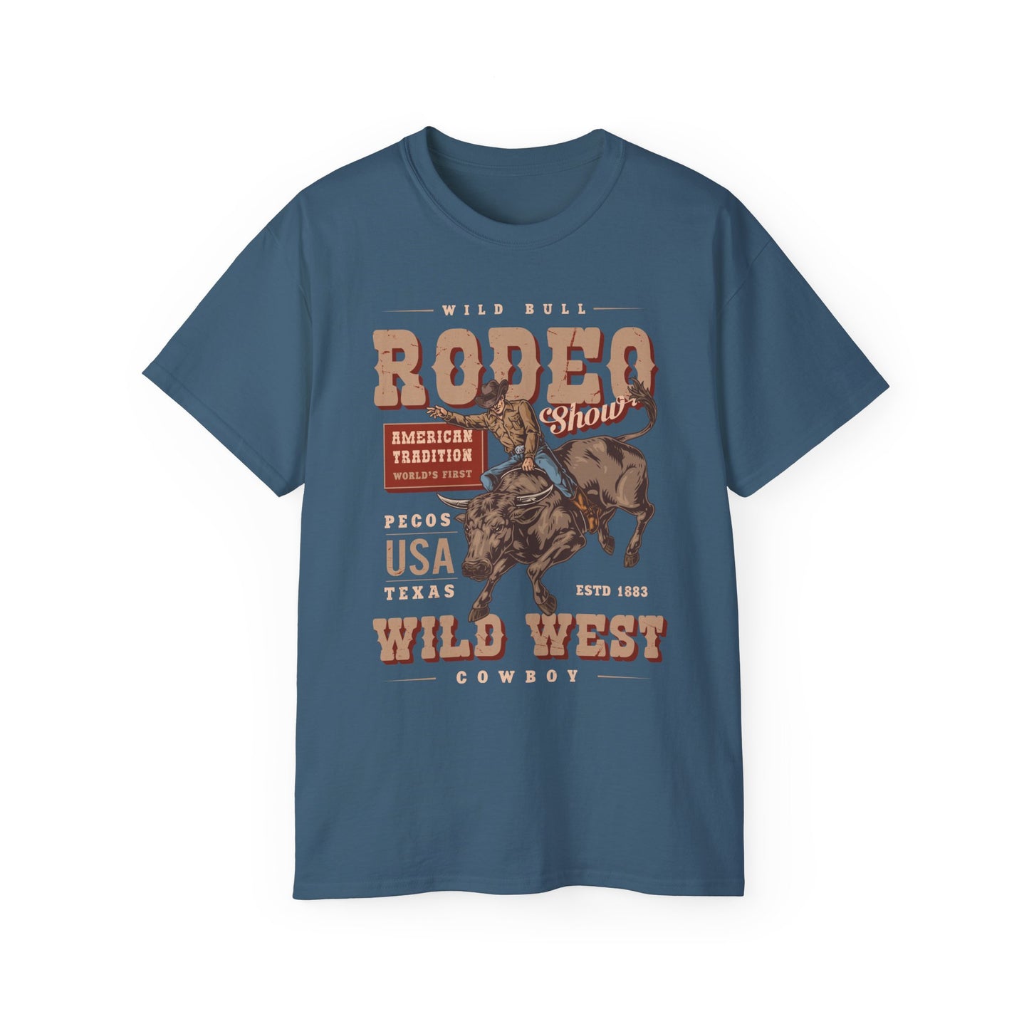 Western Rodeo Cowboy Tee - Fun Casual Shirt for Rodeo Fans, Gift for Country Lovers, Festival Outfit, Everyday Wear, Rodeo Apparel - American Tradition Wild Bull Rodeo Show - Wild West Cowboy, Texas